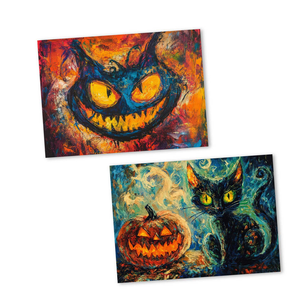 Halloween Katzen Karten Set – 10 kunstvolle Grußkarten A6 | Spooky Postkarten Klappkarten | Gothic Geschenkidee Katzen Halloween lustig