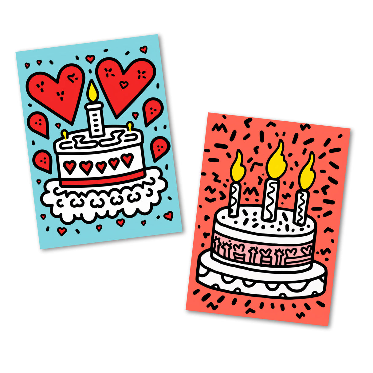 Geburtstagskarten Postkarten A6 Set (10 Cards) Keith Haring Style I Karten zum Geburtstag Klappkarten für Glückwünsche I Happy Birthday