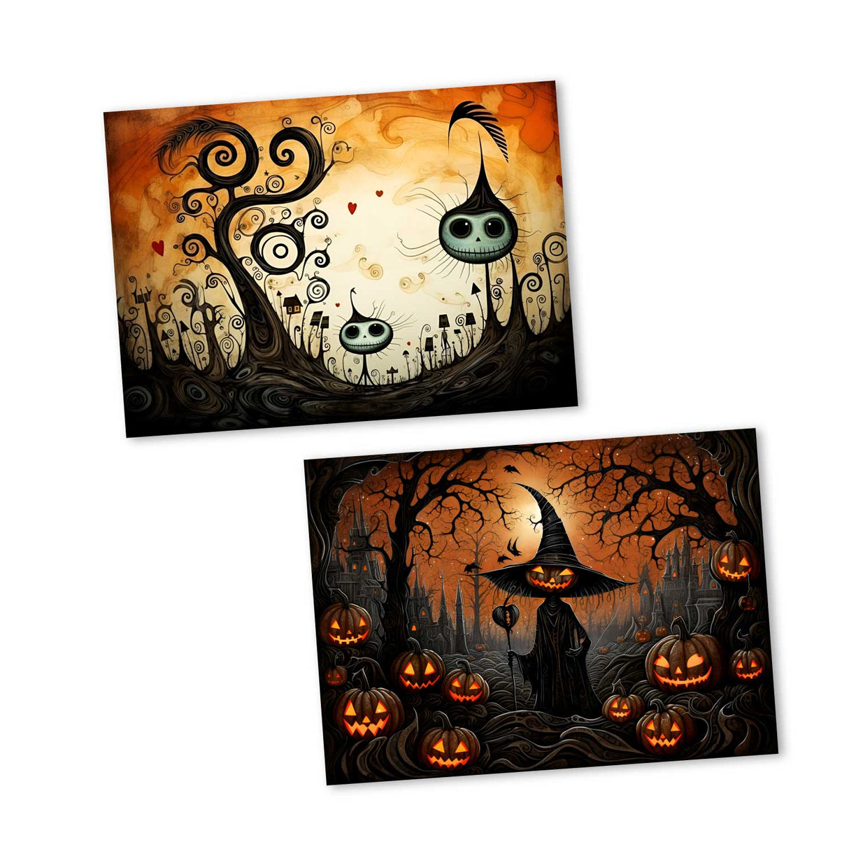 Halloween Grußkarten Set V2 (10 Karten) | Kunstvolle Halloween Karten