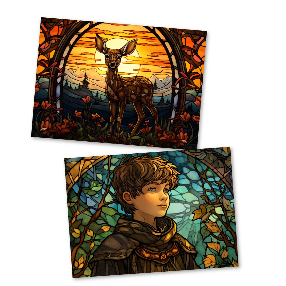 Brüderchen und Schwesterchen Karten Set A6 (15 Cards) Illustrierte Märchen Stained Glass I Gebrüdern Grimm im Original als kunstvolles Set