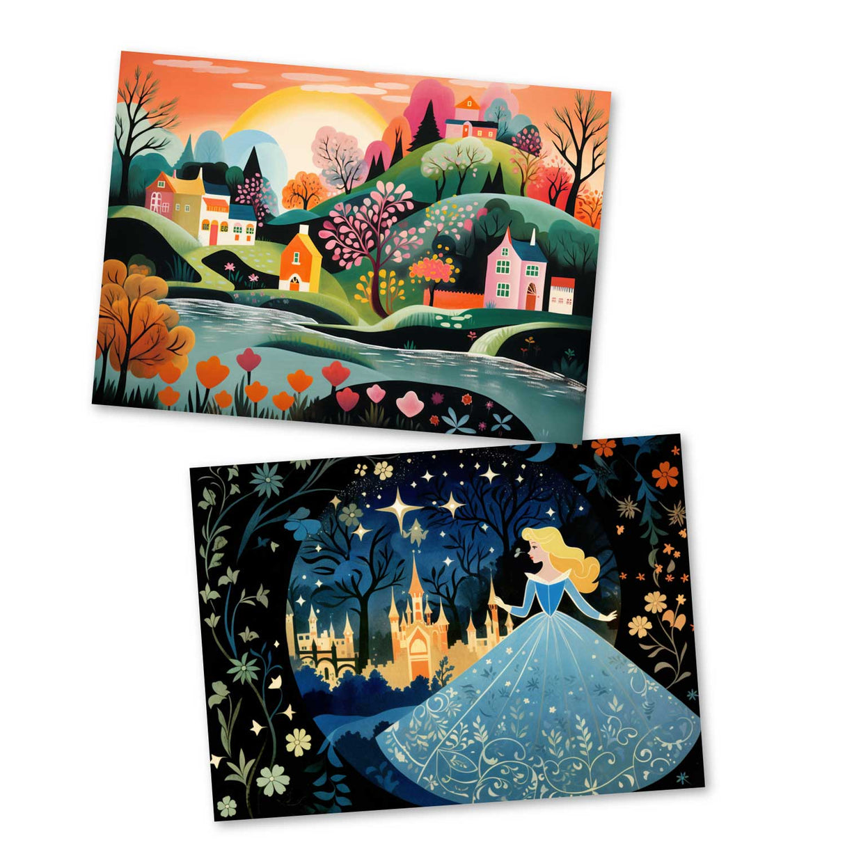 Kinder Geburtstags und Einladungskarten Set (15 Karten) | Märchenhafte Motive | Geschenk | für Jungen und Mädchen