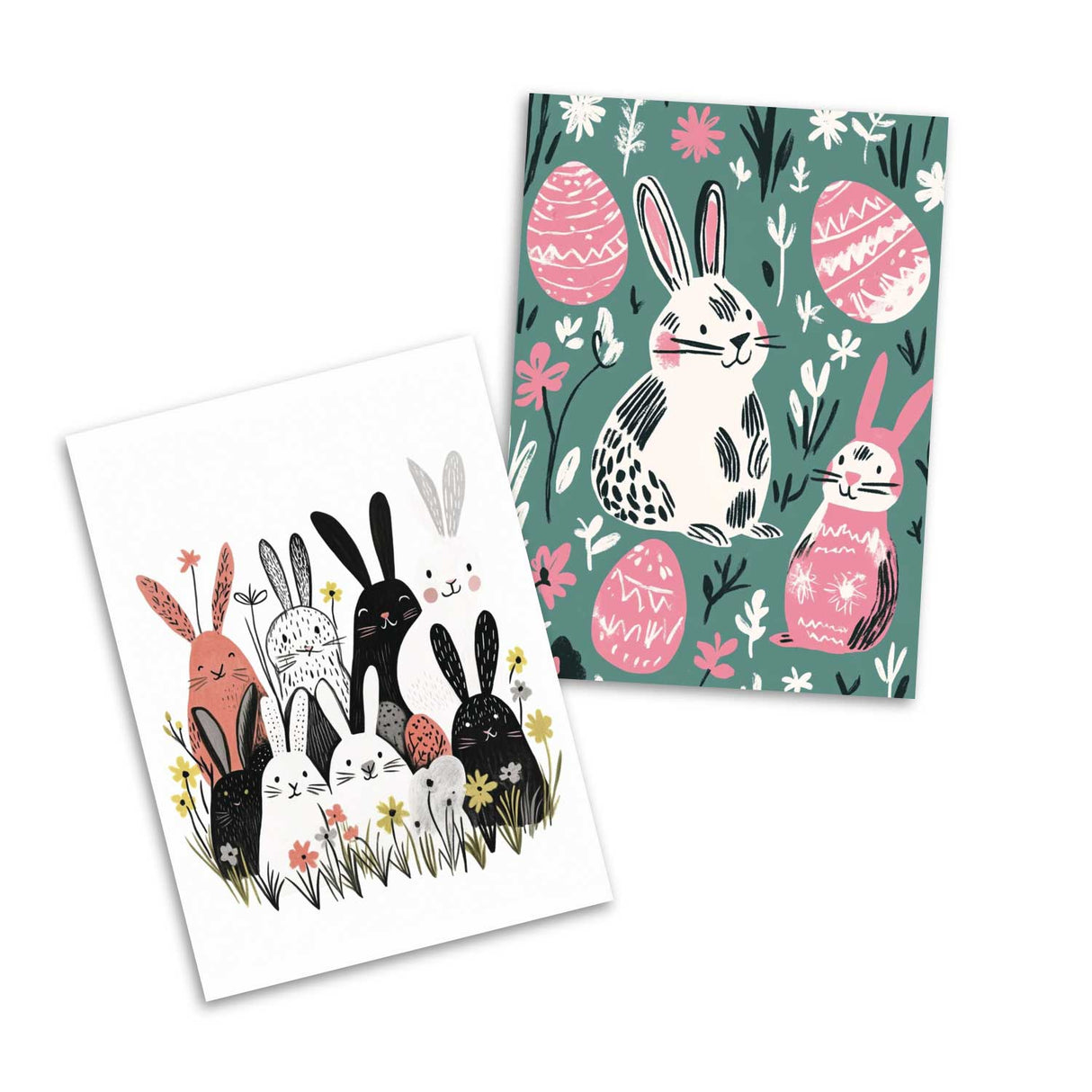 Lustige Osterhasen Karten Set (12 Karten) | Grußkarten zu Ostern| Funny Bunny | Karte mit Grußbotschaft