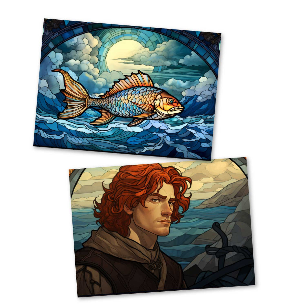 Der Fischer und seine Frau Karten Set A6 (15 Cards) klassisches Illustriertes Märchen I Steinglass Fenster Brüder Grimm I kunstvolles Set