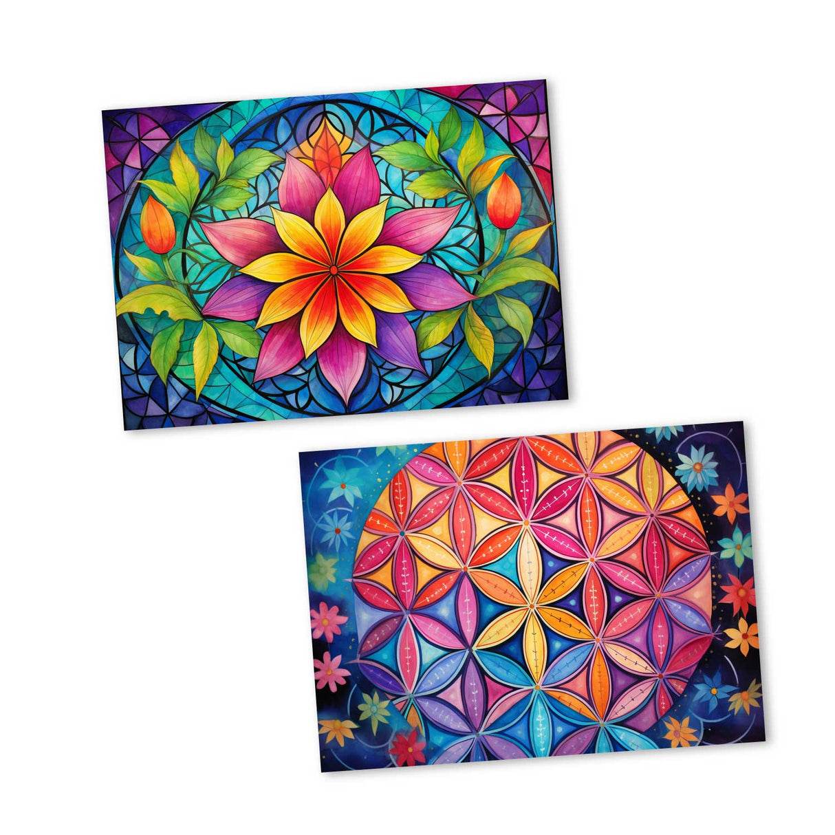 Colorful Flower of Life Card Set (10 cards) | Flower of Life | Poison | Wall Decoration | Image Deco Spiritual | decoration