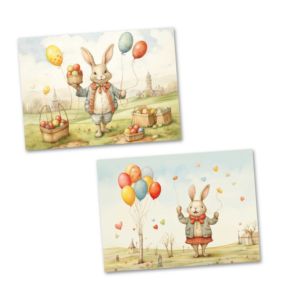 Ostern Kinder und Osterhasen Karten Set (10 Karten) | Märchenhafte Ostern | Geschenk | kinderbuch Zeichnungen Osterhase Ostereier