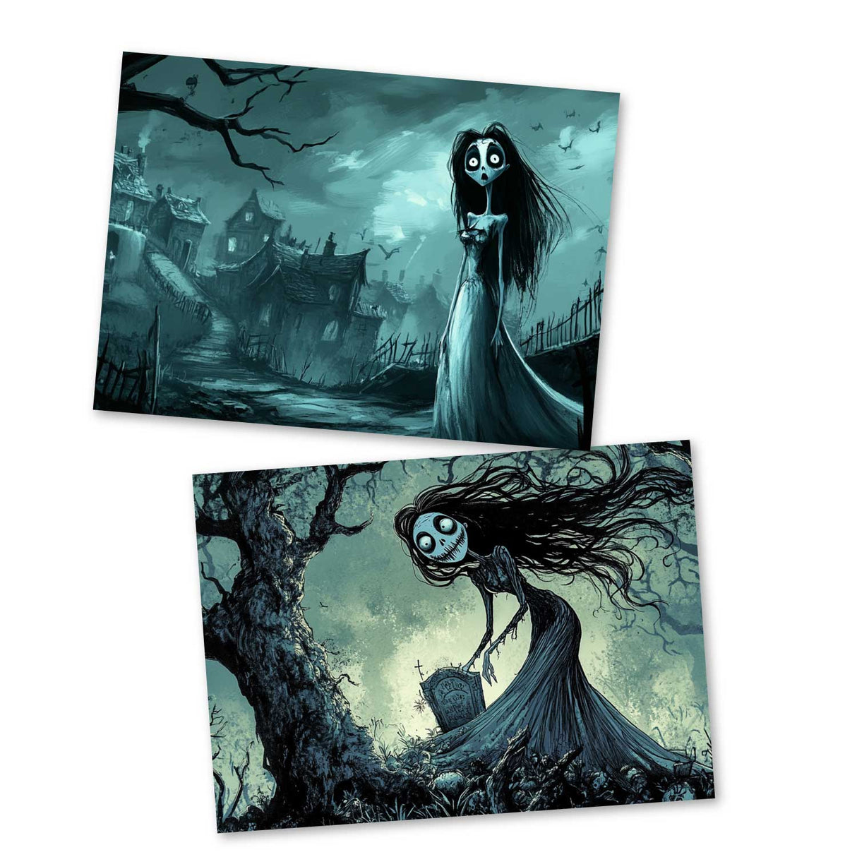 Die Leichenbraut Karten Set A6 (15 Cards) Illustriertes Märchen I jüdisches Märchen im Original als kunstvolles Set I Halloween Corpse Bride Creepy Motive