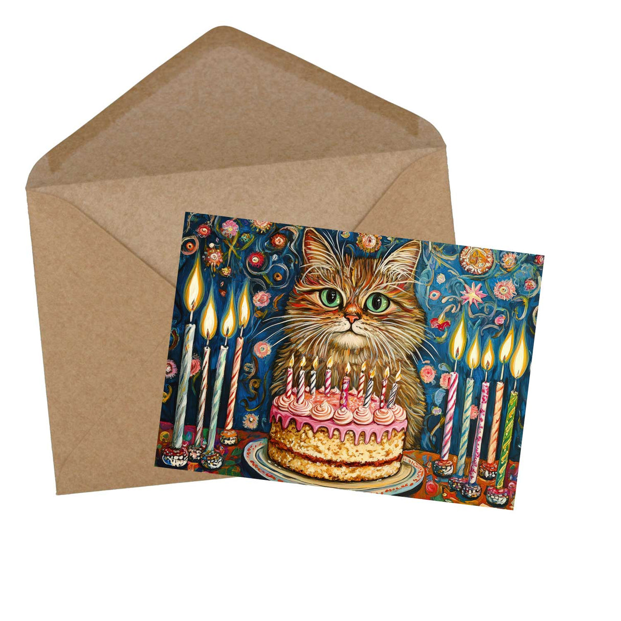 Geburtstagskarten Set mit Kuchen und Katzen – 12 bunte Grußkarten im A6 Format