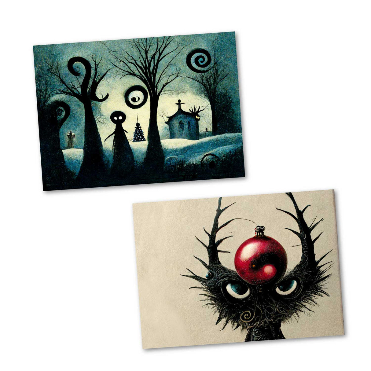 Schaurig schöne Weihnachten Grußkarten Set (10 Karten) | Kunstvolle grusselige Weihnachtskarten | Karte mit Grußbotschaft | Tim Burton Style