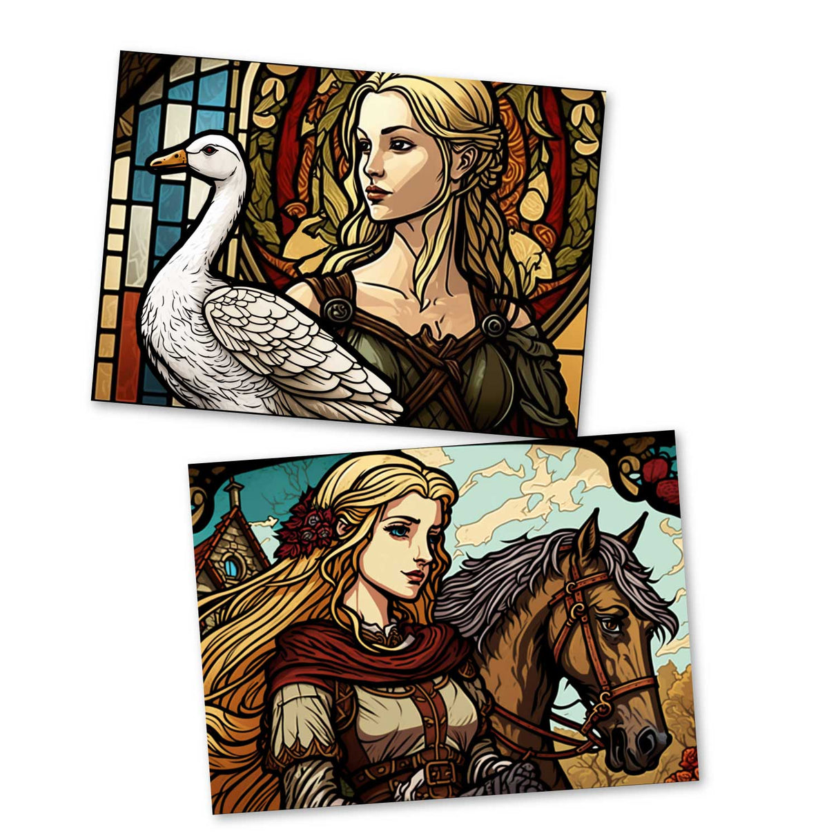 Die Gänsemagd Set A6 (15 Cards) Illustrierte Märchen Stained Glass I von den Gebrüdern Grimm im Original als kunstvolles Set