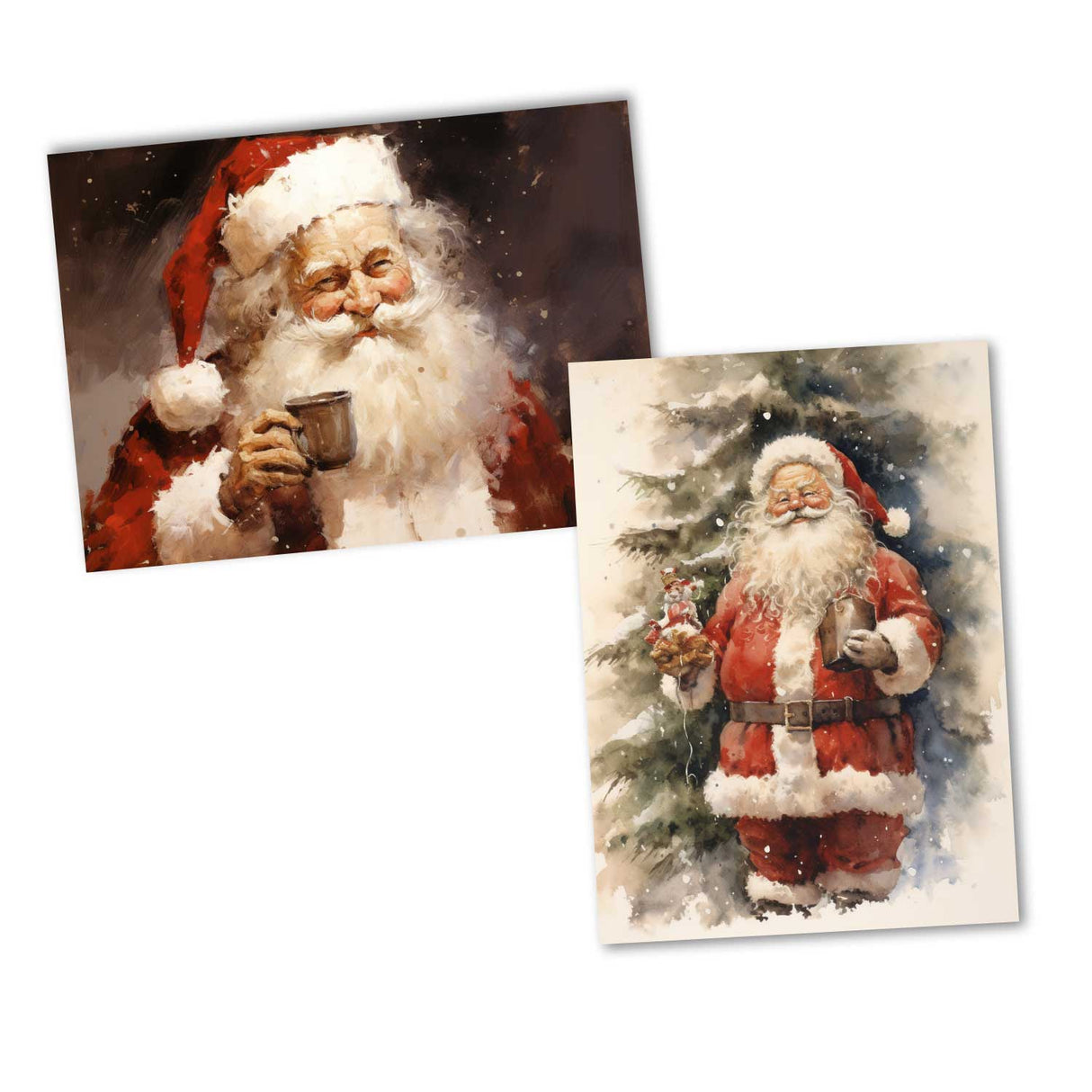 Santa Clause V2- Weihnachtskarten (10 Karten) | Vintage Weihnachten | Geschenk | Aquarellzeichnung Nikolaus I Postkarte Klappkarte