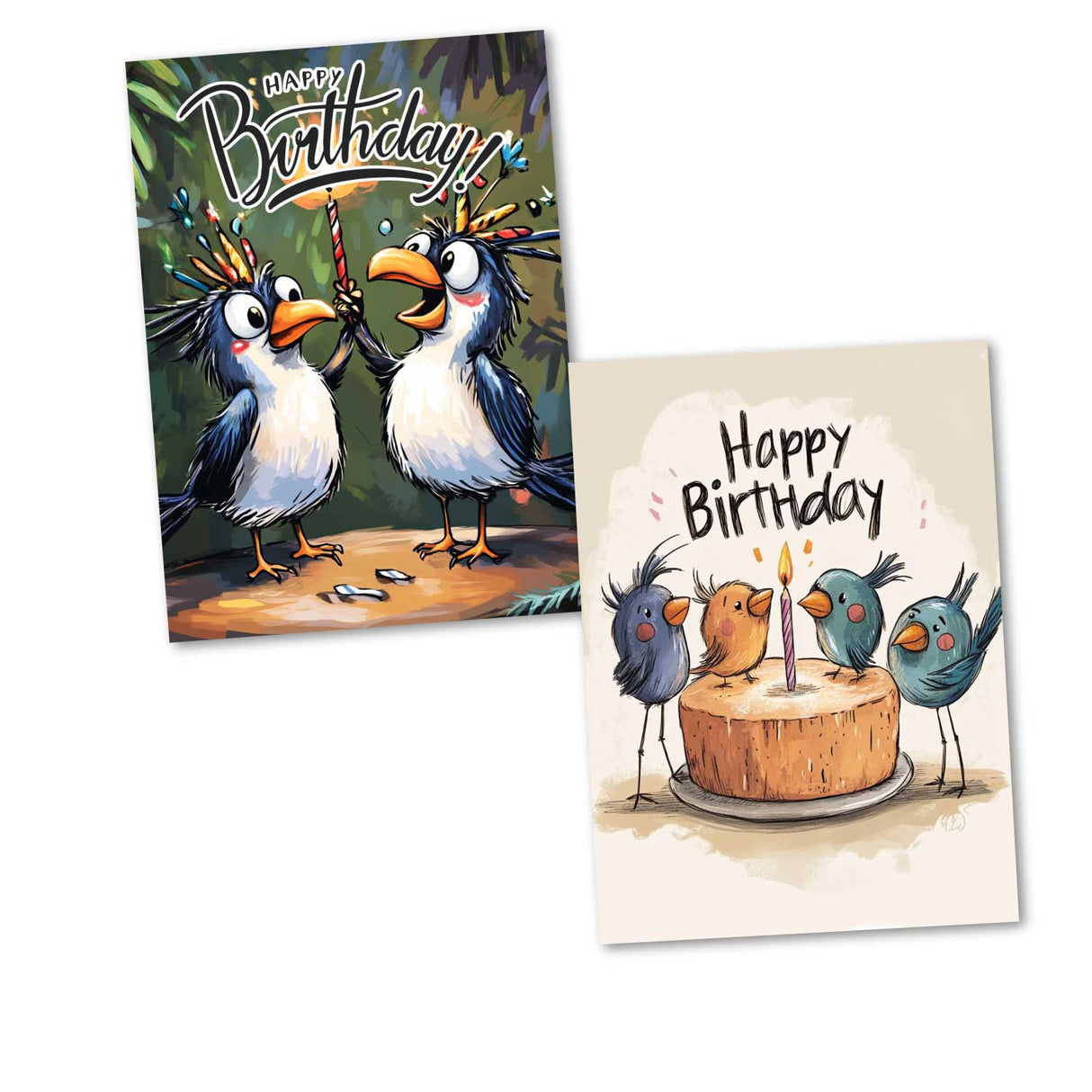 Lustige Geburtstags Grußkarten Set (10 Karten) | Humorvolle Vogel Karten zum Geburtstag | Grußbotschaft im lustig Comic Style