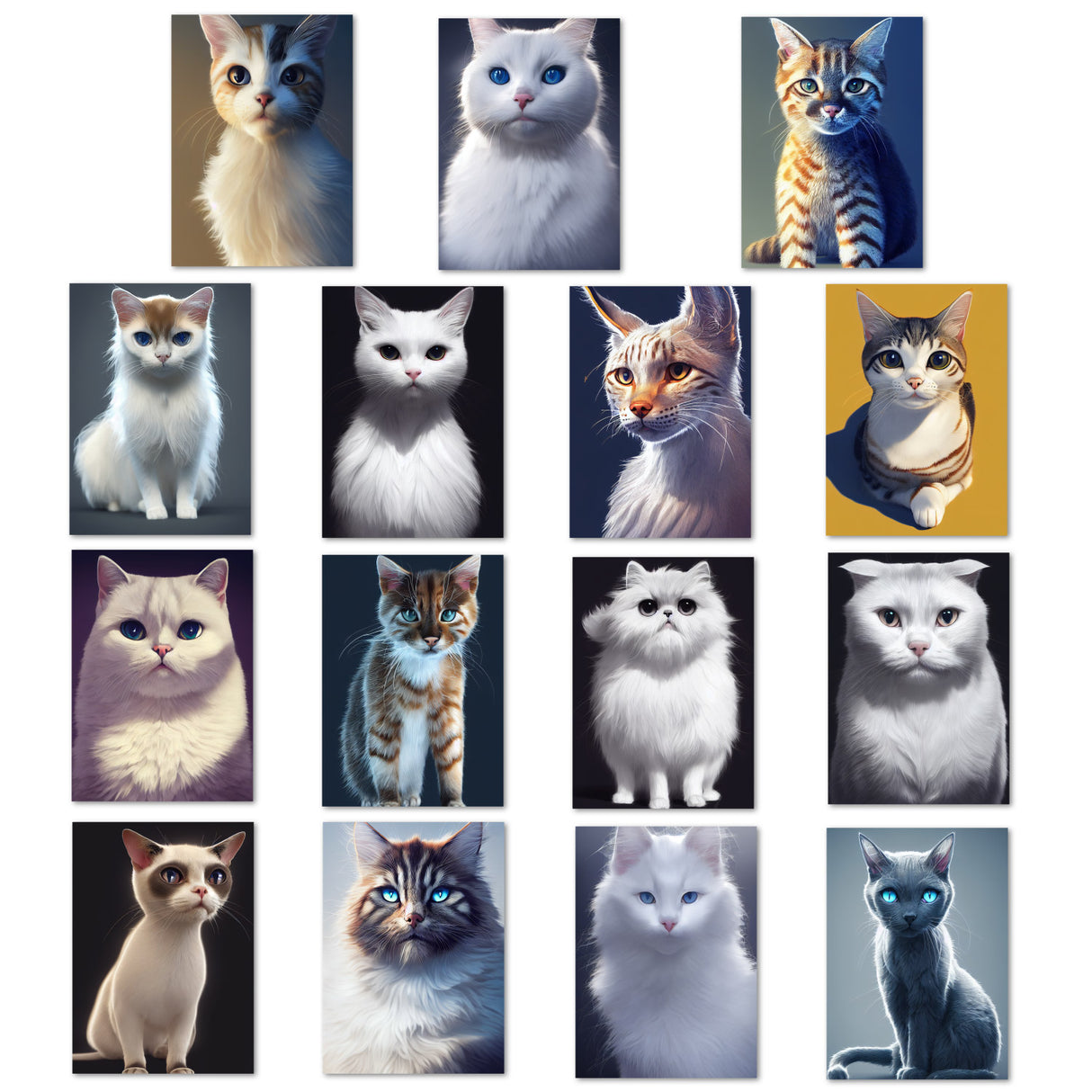 Postkarten A6 Set (15 Cards) Süße Katzen in verschiedenen Rassen Portraits I digital Painting