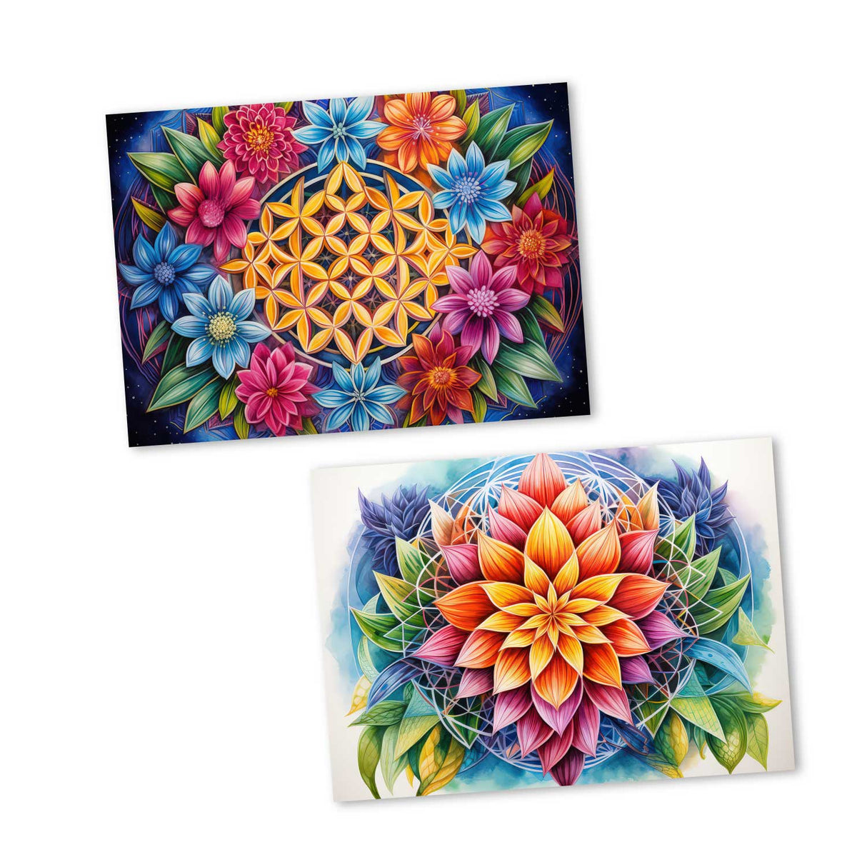 Colorful Flower of Life Card Set (10 cards) | Flower of Life | Poison | Wall Decoration | Image Deco Spiritual | decoration