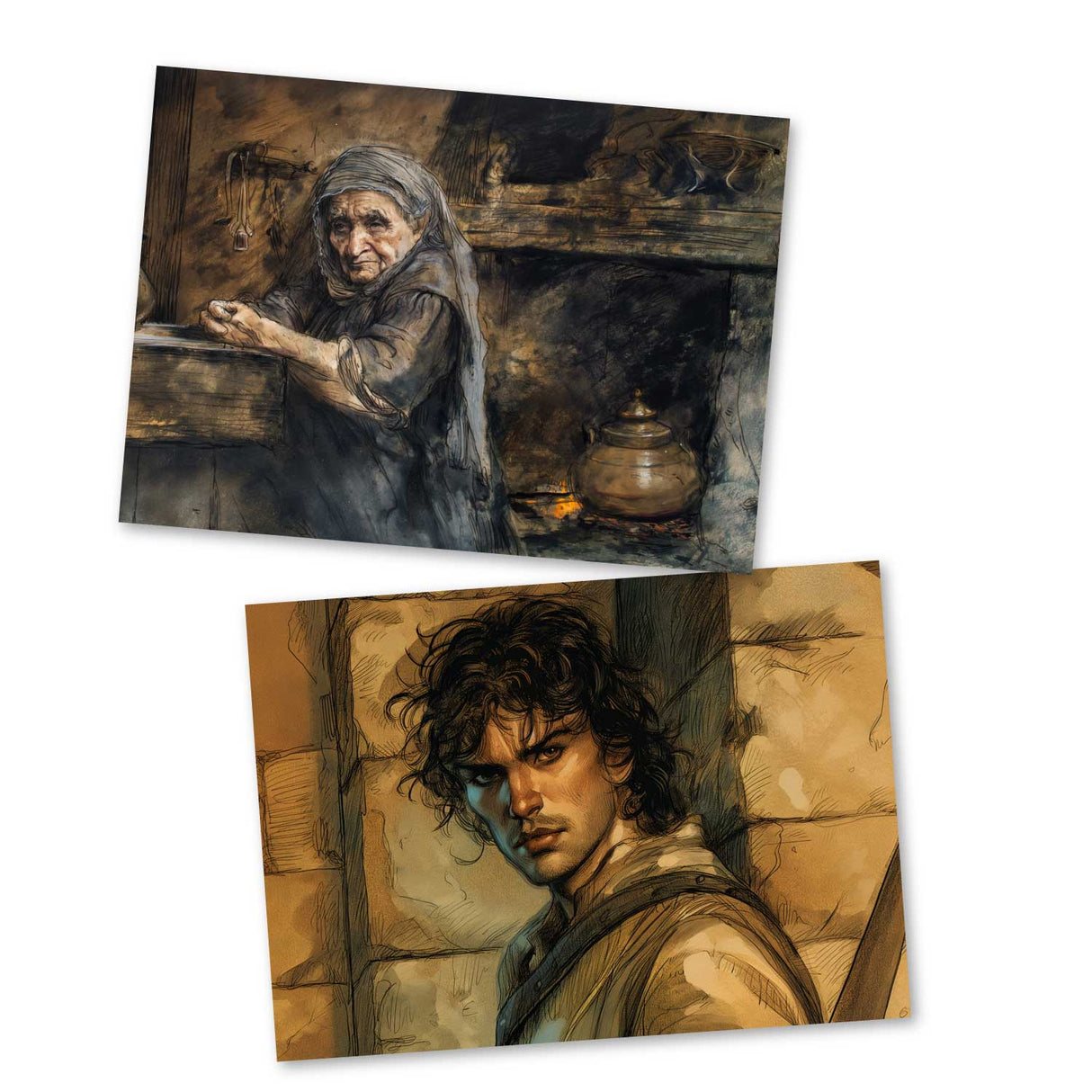 Der Teufel mit den drei goldenen Haaren Karten Set A6 (15 Cards) Illustrierte Märchen Zeichnung I von den Brüdern Grimm im Original