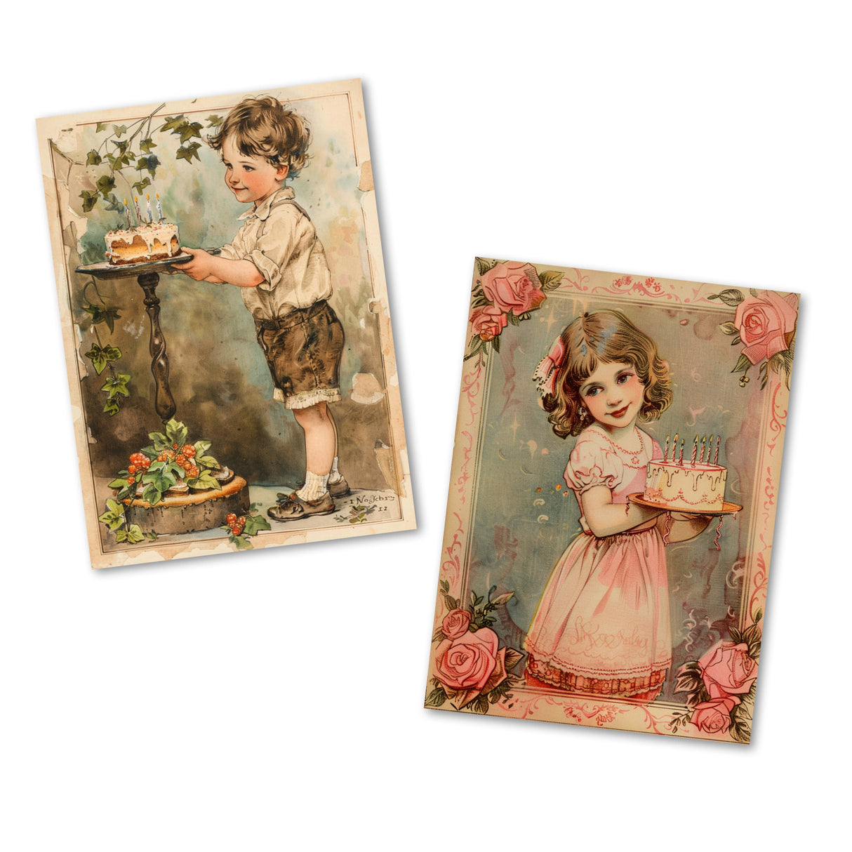 Retro Geburtstagskarten im Jugendstil der 1920 - Grußkarten Set (10 Karten) | Vintage Retro Style 20s | Postkarte oder Klappkarte | Druck