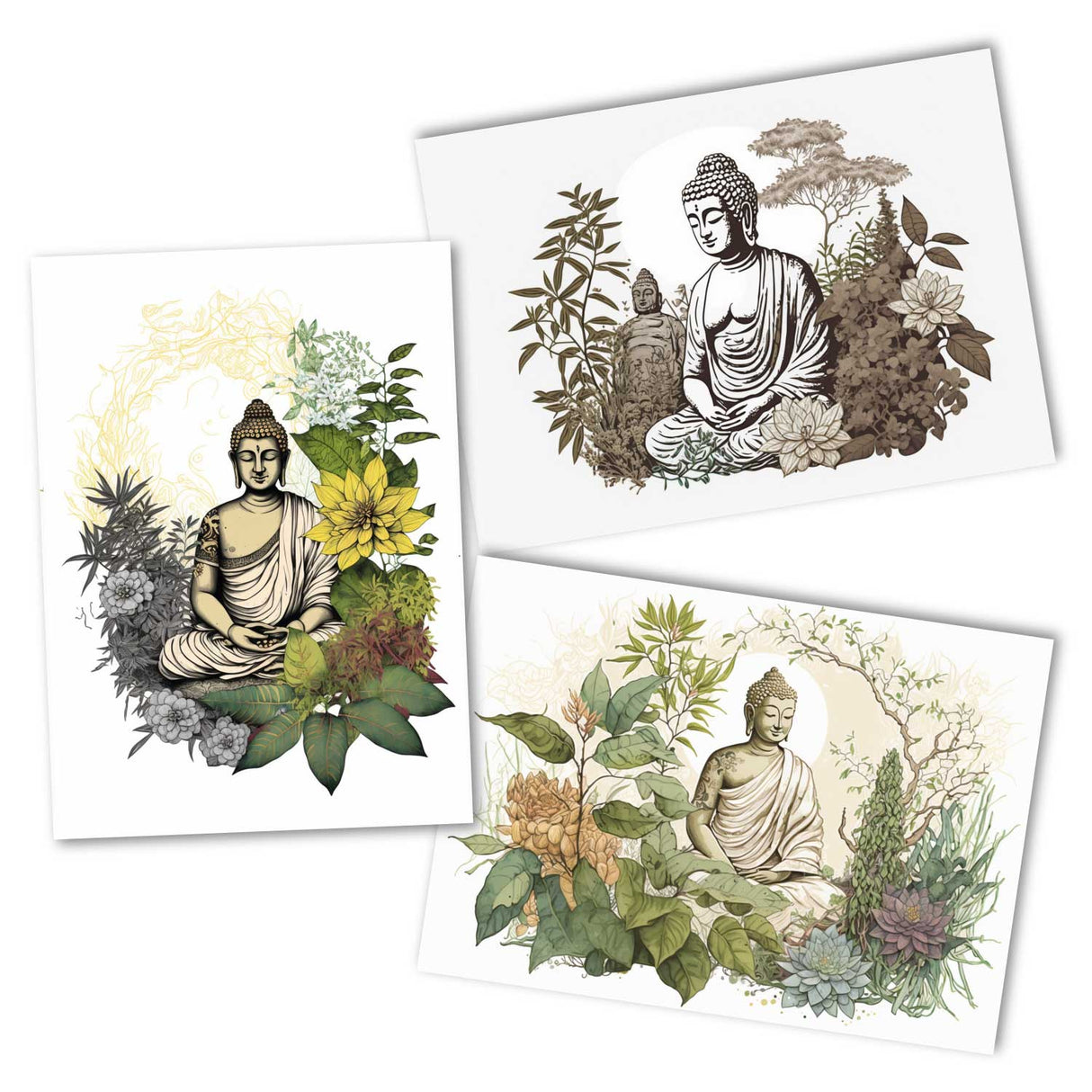 Buddha Meditation Karten Set (13 Karten) | Mandala Grußkarten | Neutral | Wanddekoration | Wasserfarben Aquarell I Wandbild Buddha