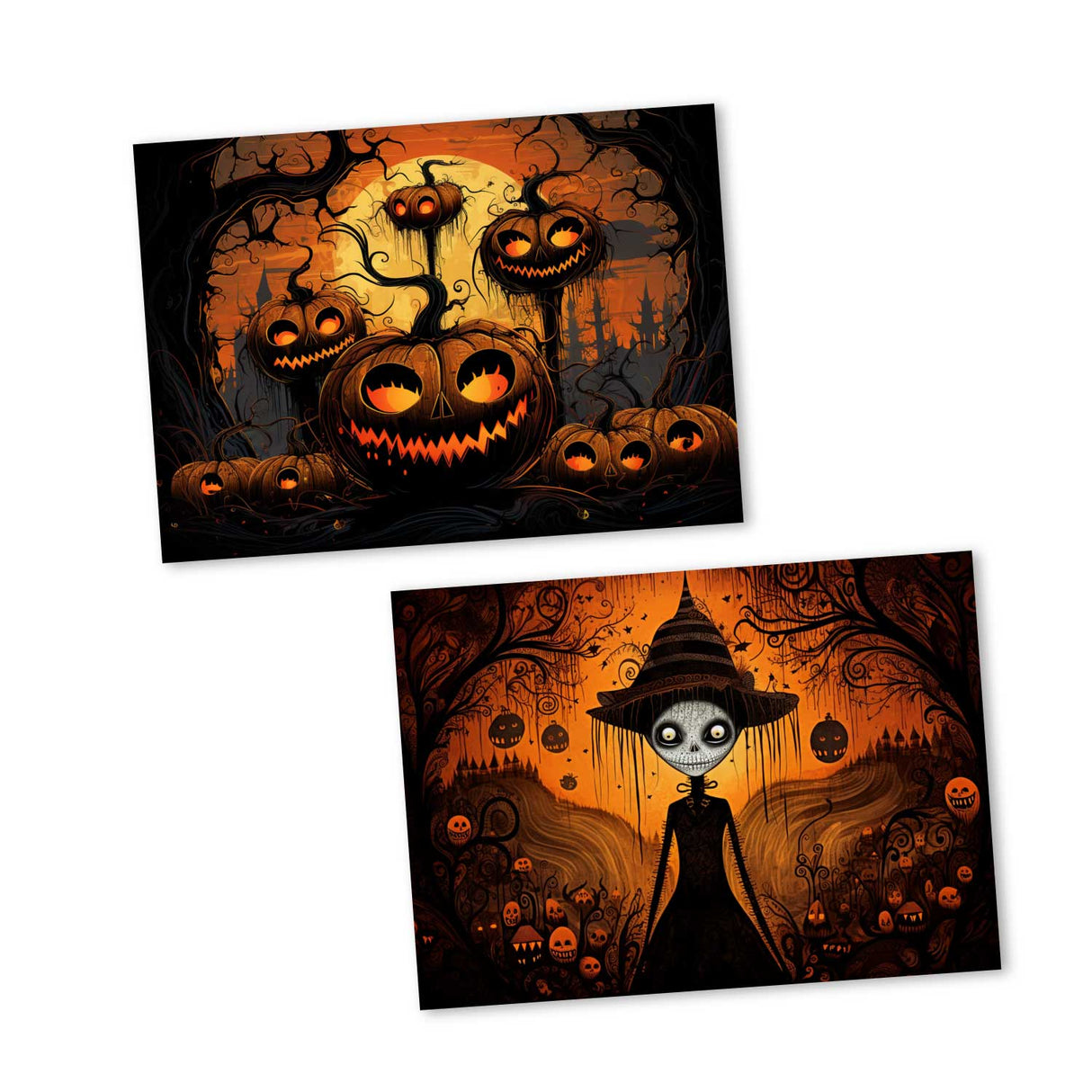 Halloween Grußkarten Set V3 (10 Karten) | Kunstvolle Halloween Karten