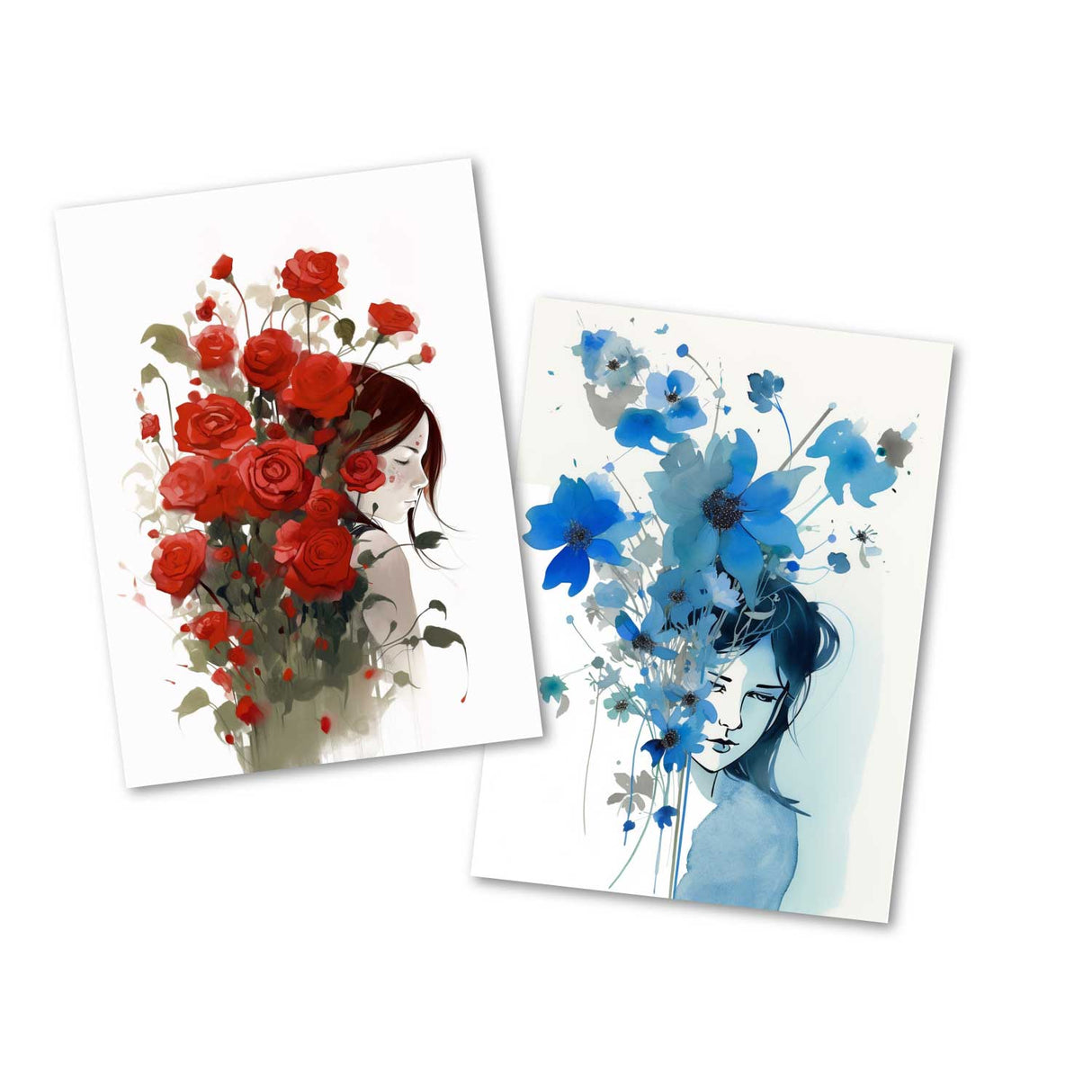 Kunstvolle Blumengrüße Geburtstagskarten - Grußkarten Set (10 Karten) | Aquarell Look | Postkarte oder Klappkarte | Design Aquarell