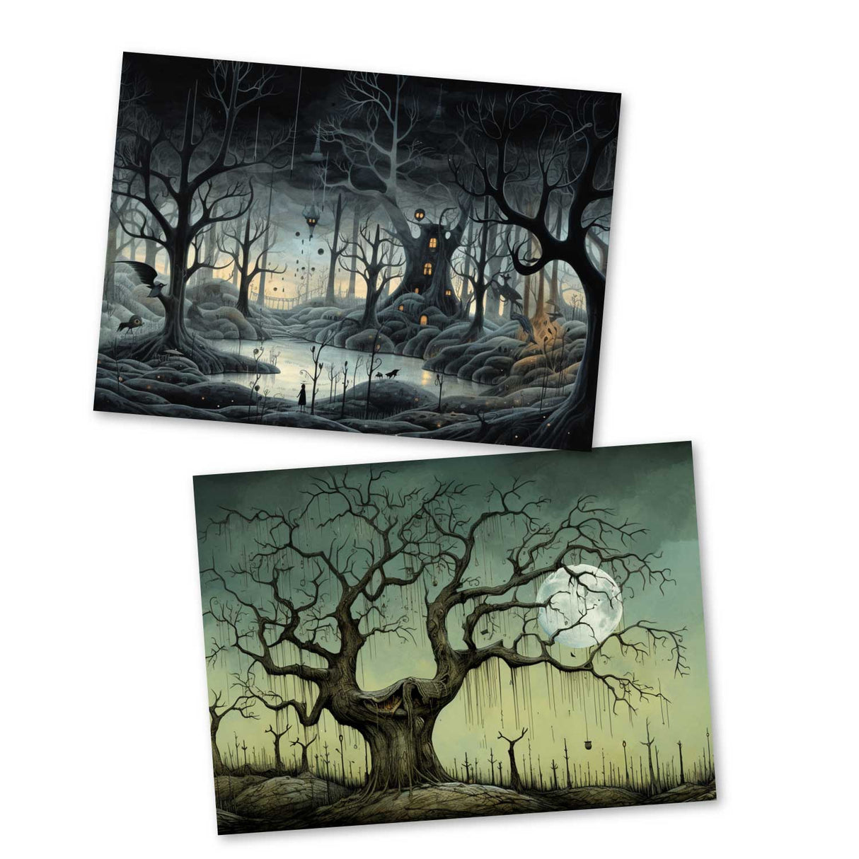 Der Mond Karten Set A6 (15 Cards) Illustriertes Märchen I von den Gebrüdern Grimm im Original als kunstvolles Set I Halloween Creepy Motive