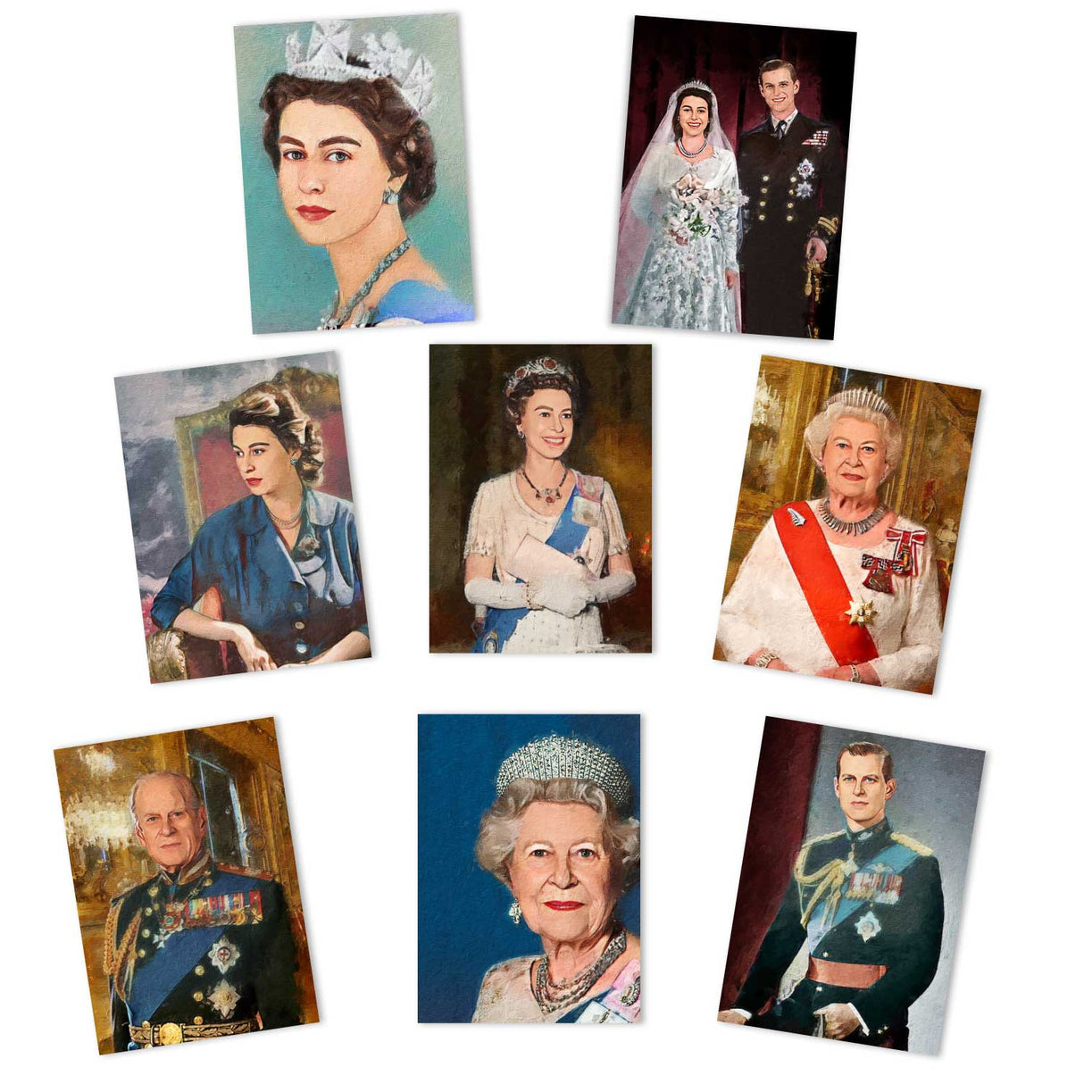 Postkarten A6 Set (8 Cards) Queen Elisabeth II Prince Philip I digital Painting I Royal Family I Queen Jubiläum