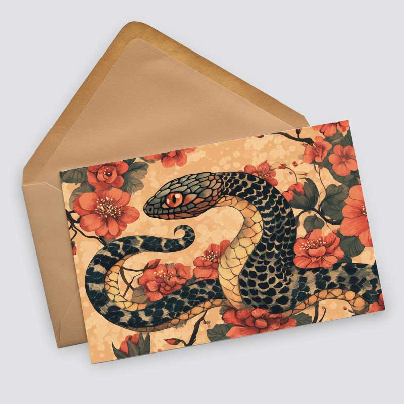 Jahr der Schlange 2025 Postkarten A6 Set (10 Cards) Schlangen Jahr chinesische Sternzeichen asiatische Kultur I Kunstvolle Schlangen Karten