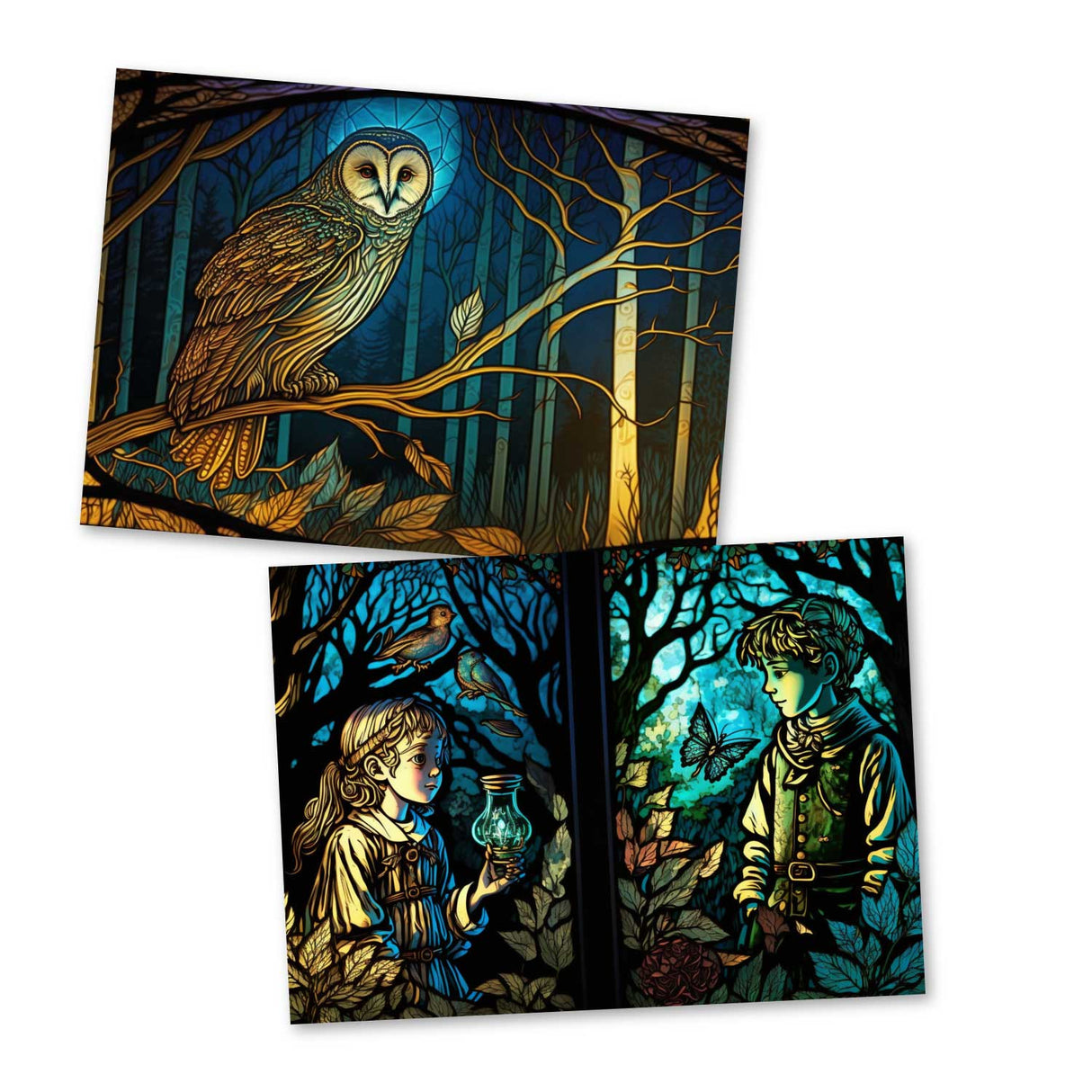 Hänsel und Gretel Karten Set A6 (15 Cards) Illustrierte Märchen Stained Glass I von den Gebrüdern Grimm im Original als kunstvolles Set