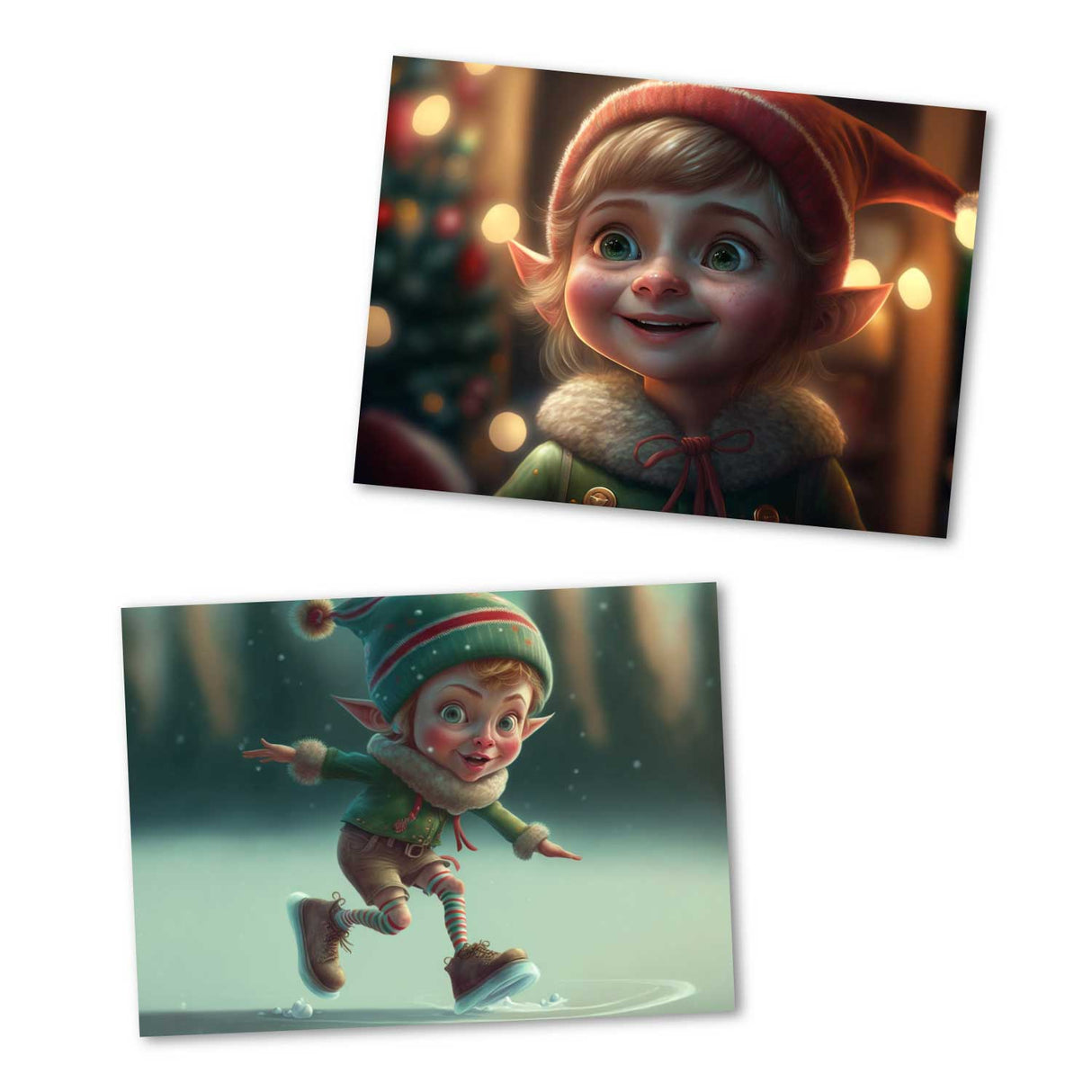 Weihnachtselfen Kartenset - Kinder Geschenkkarten Set (10 Karten) | Weihnachtskarten im Fantasy Style | Geschenk | Klappkarte Postkarten