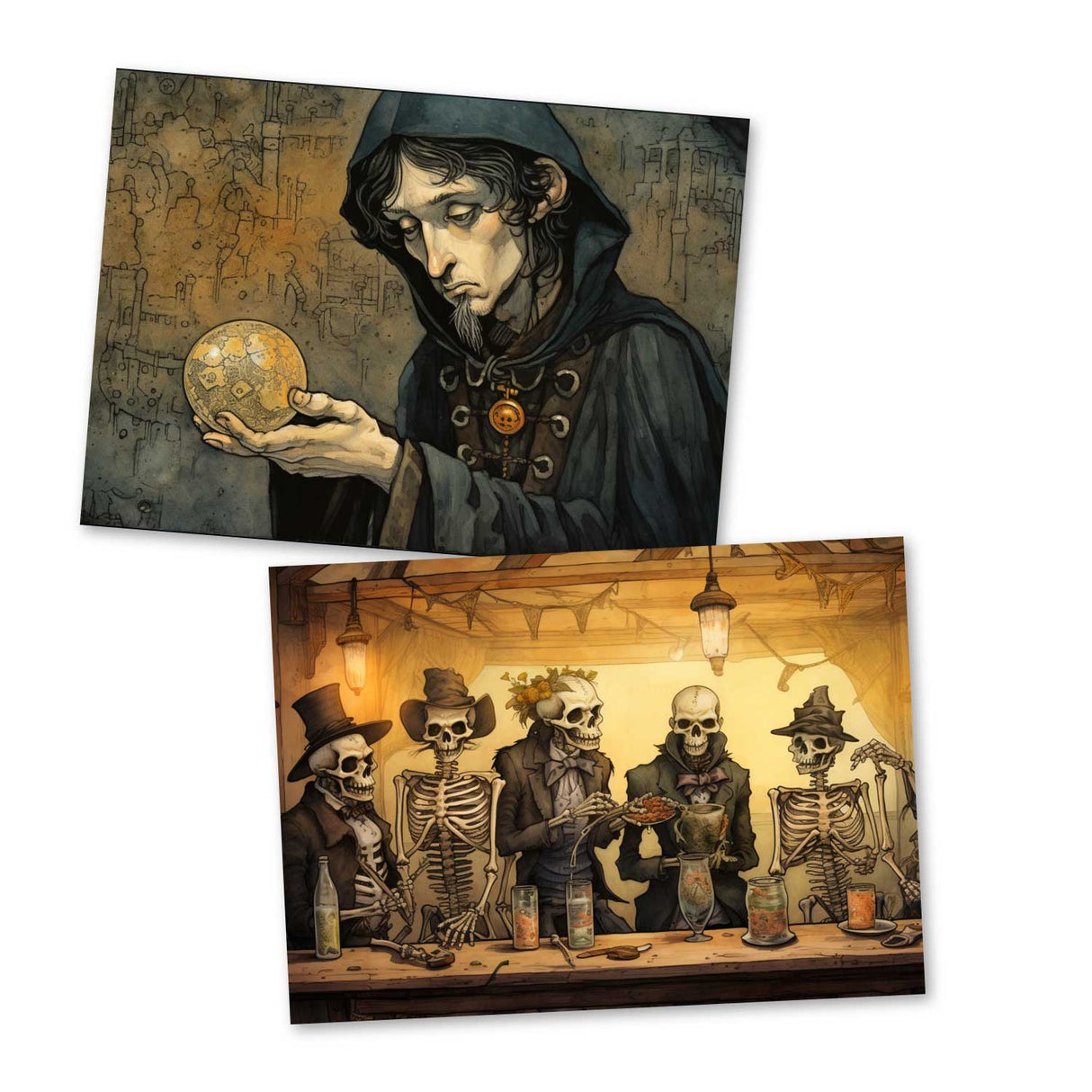 Der Mond Karten Set A6 (15 Cards) Illustriertes Märchen I von den Gebrüdern Grimm im Original als kunstvolles Set I Halloween Creepy Motive