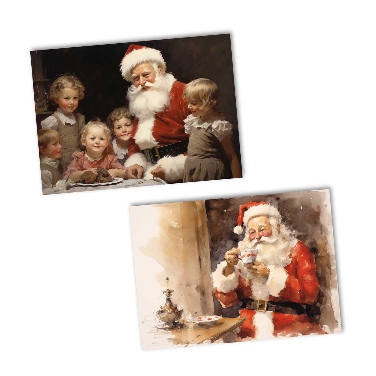 Santa Clause V2- Weihnachtskarten (10 Karten) | Vintage Weihnachten | Geschenk | Aquarellzeichnung Nikolaus I Postkarte Klappkarte