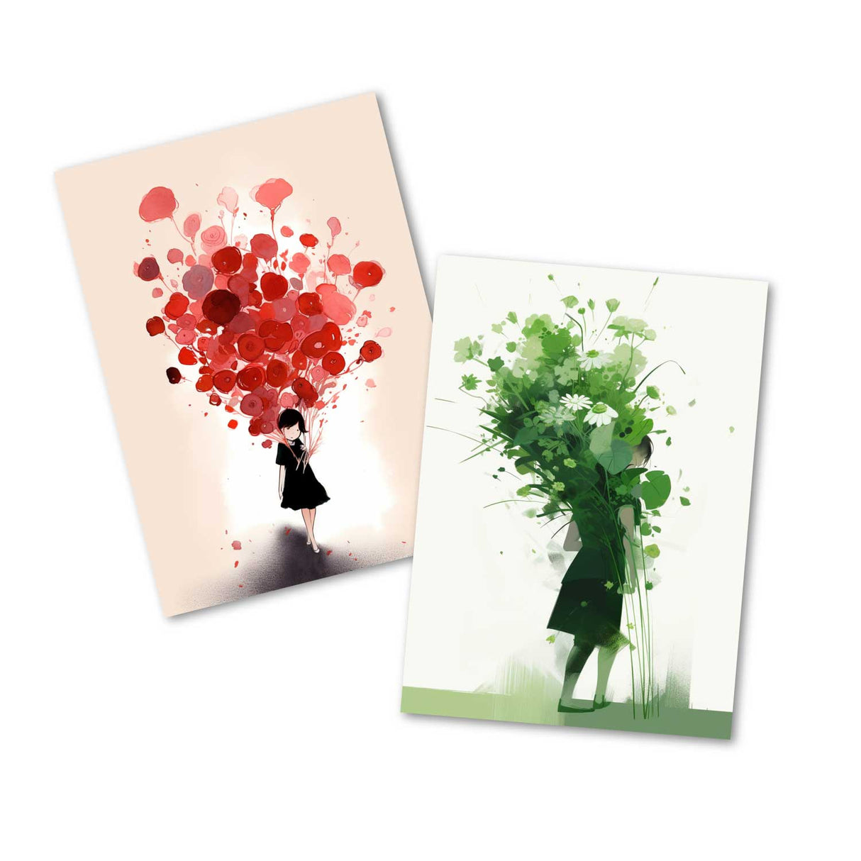 Kunstvolle Blumengrüße Geburtstagskarten - Grußkarten Set (10 Karten) | Aquarell Look | Postkarte oder Klappkarte | Design Aquarell