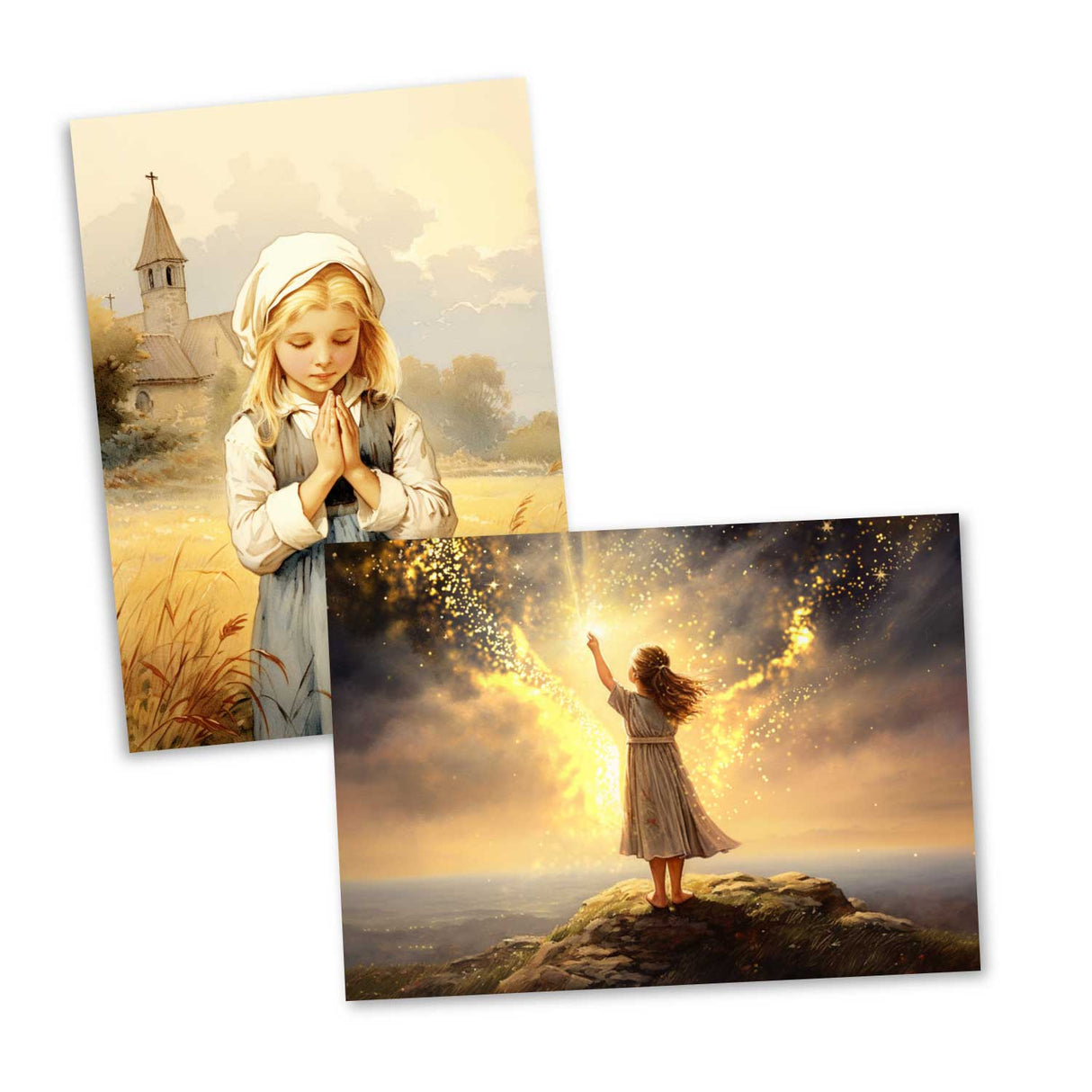 Sterntaler Karten Set A6 (15 Cards) Illustrierte Märchen im Biedermeier Stil I von den Brüdern Gimm im Original als kunstvolles Set