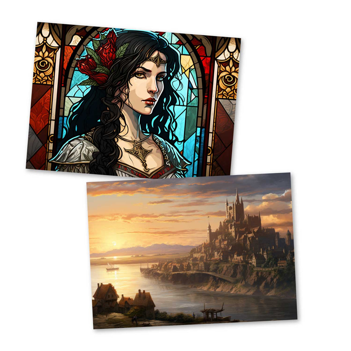 Die Gänsemagd Set A6 (15 Cards) Illustrierte Märchen Stained Glass I von den Gebrüdern Grimm im Original als kunstvolles Set