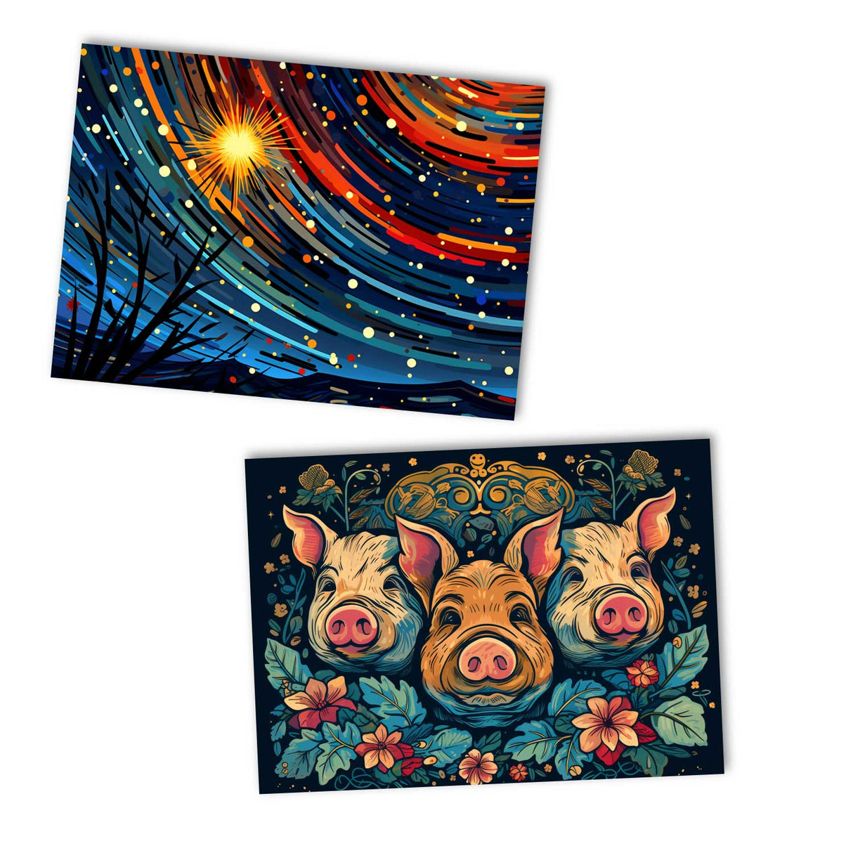 New Year greeting card set V2 (10 cards) | Happy New Year cards | poison | card with greeting message | postcard or folded card