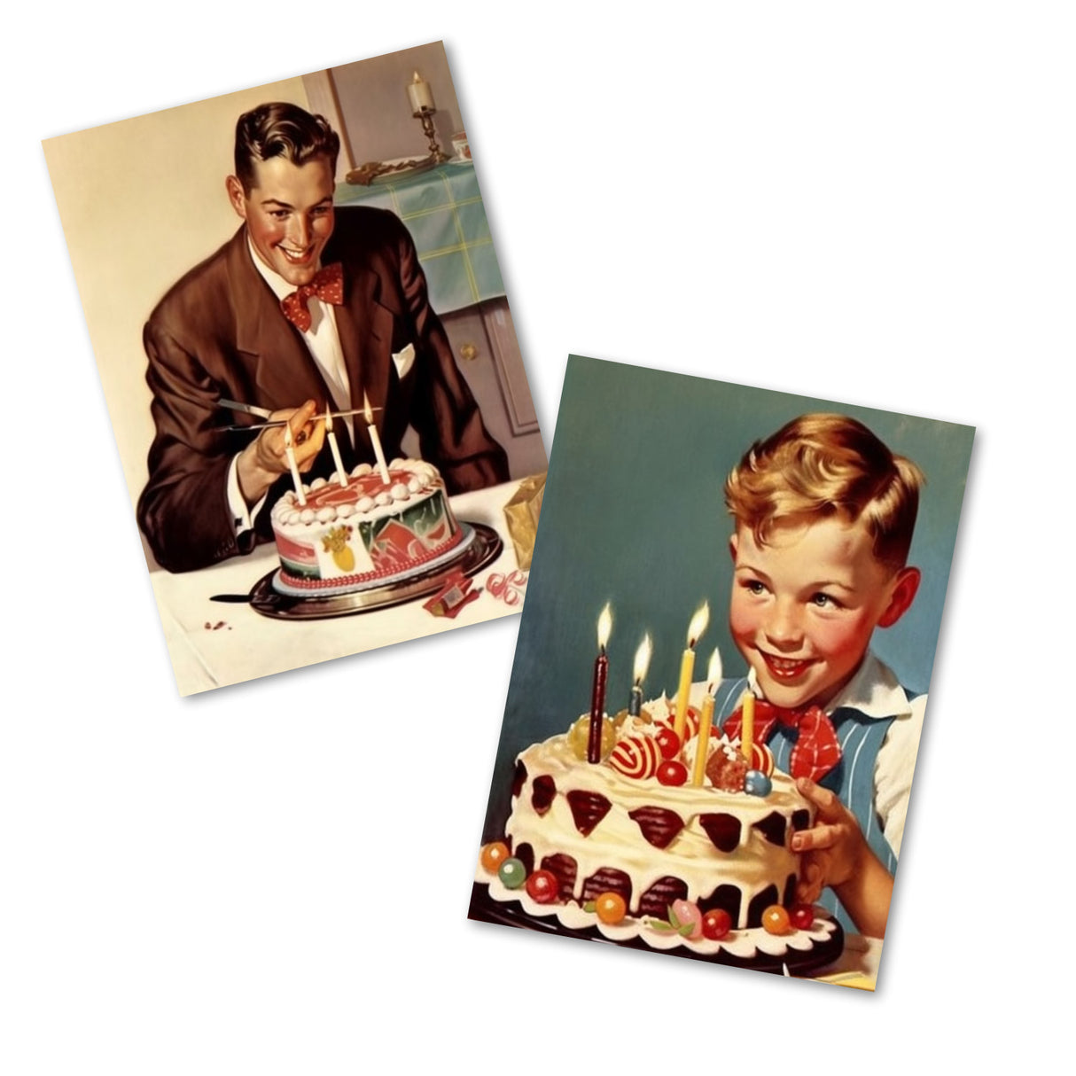 Vintage 50 Style Geburtstagskarten - Grußkarten Set (10 Karten) | Acryl Look im 50s Style | Postkarte oder Klappkarte | Acyrlmalerei