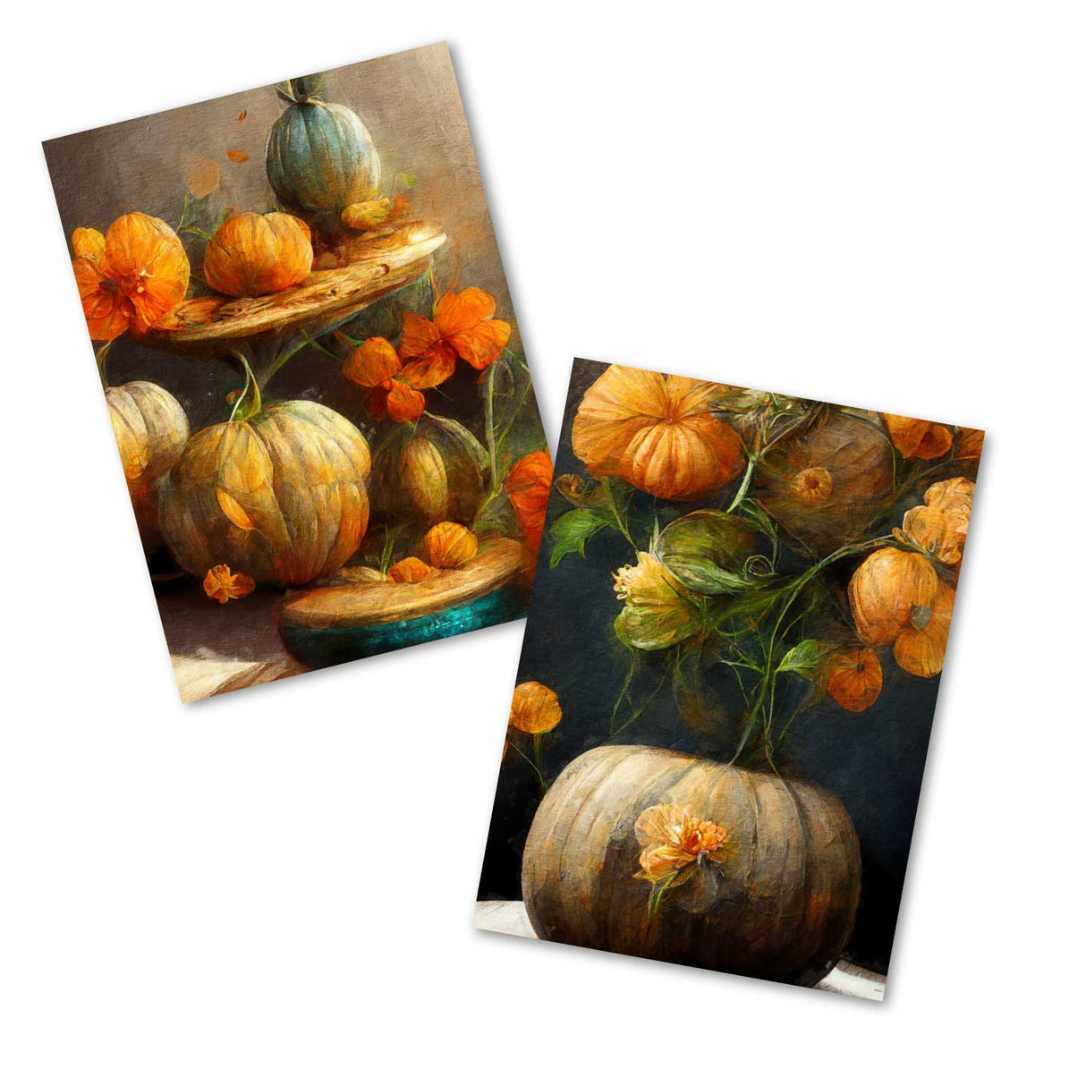 Postkarten A6 Set (10 Cards) Vintage Herbstblumen Kürbisse I digital Painting I Neutrale Grußkarten mit herbstlichen Aquarellmalerei