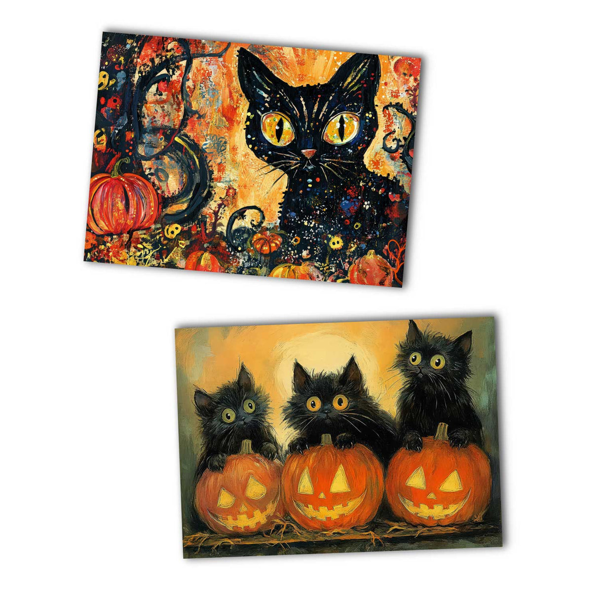 Halloween Katzen Karten Set – 10 kunstvolle Grußkarten A6 | Spooky Postkarten Klappkarten | Gothic Geschenkidee Katzen Halloween lustig