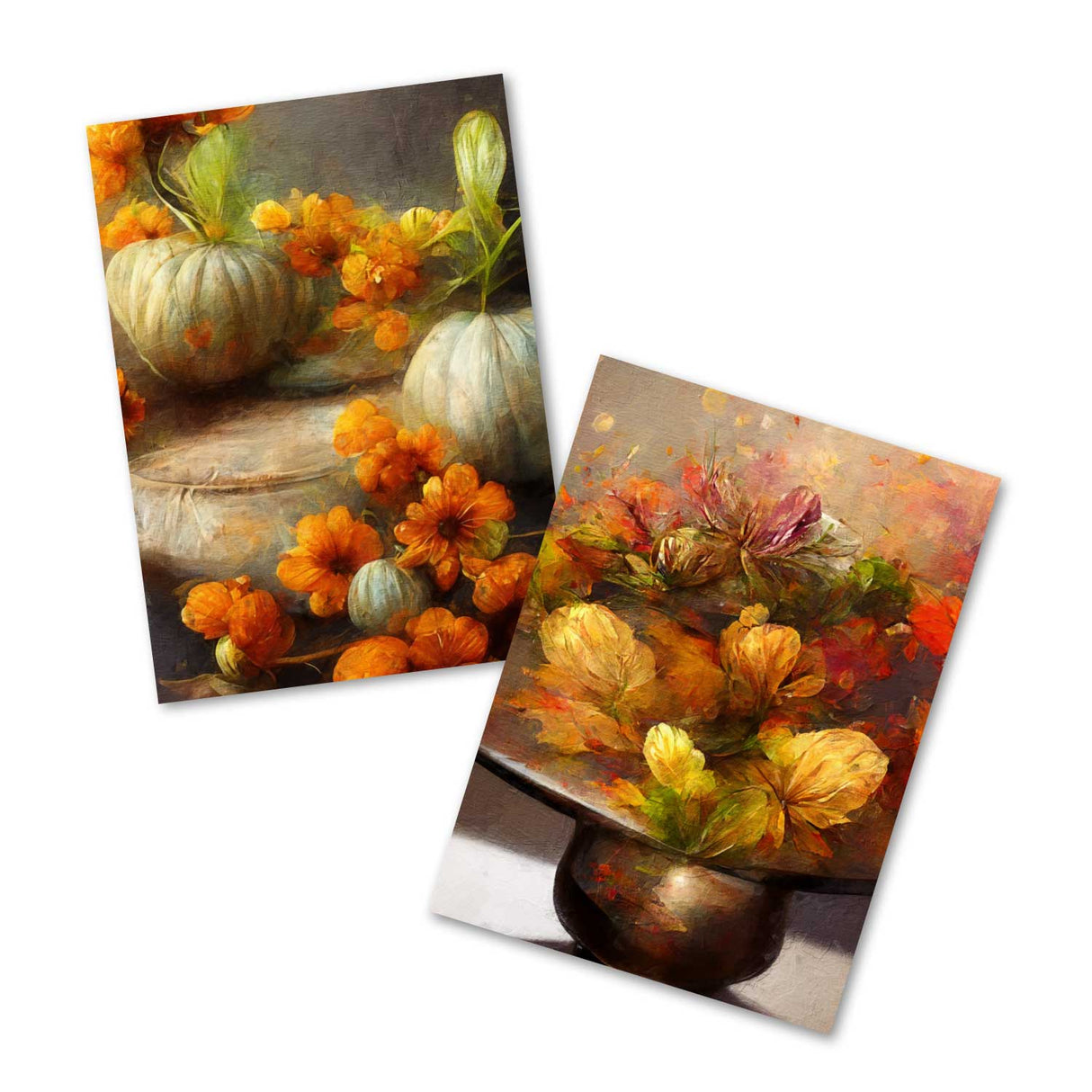 Postkarten A6 Set (10 Cards) Vintage Herbstblumen Kürbisse I digital Painting I Neutrale Grußkarten mit herbstlichen Aquarellmalerei