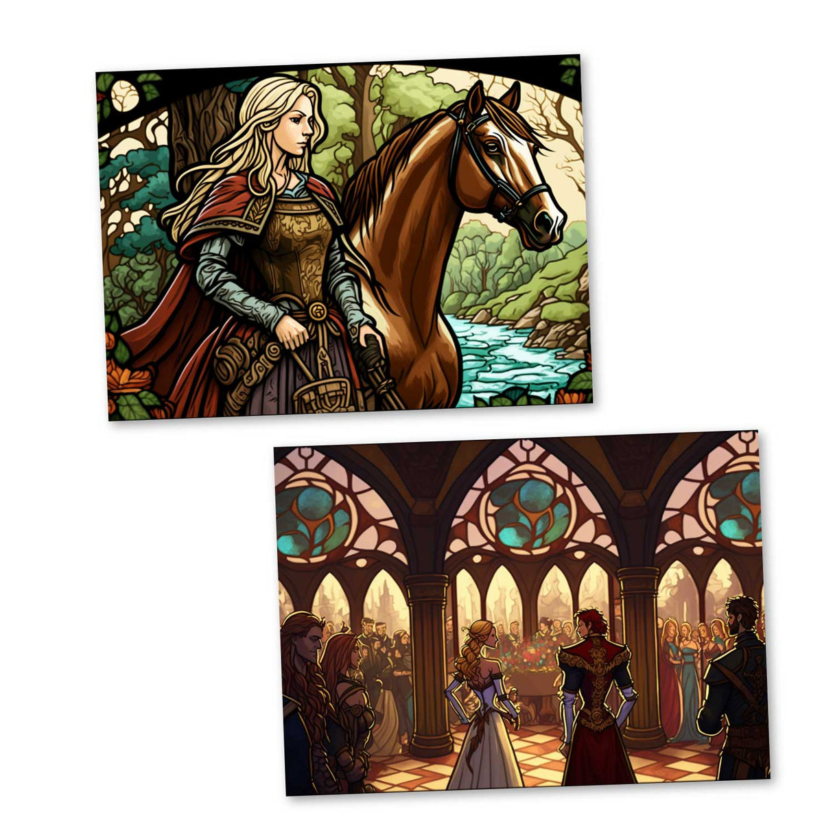 Die Gänsemagd Set A6 (15 Cards) Illustrierte Märchen Stained Glass I von den Gebrüdern Grimm im Original als kunstvolles Set