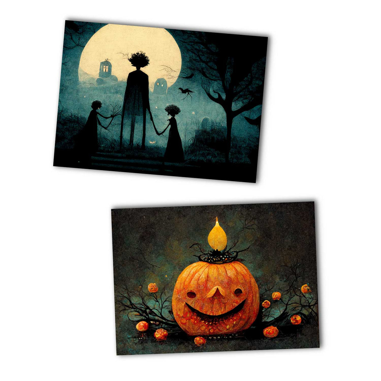 8 Halloween Grußkarten | Kunstvolle Halloween Karten | Geschenk | Karte mit Grußbotschaft | Postkarte | Kürbis Karten