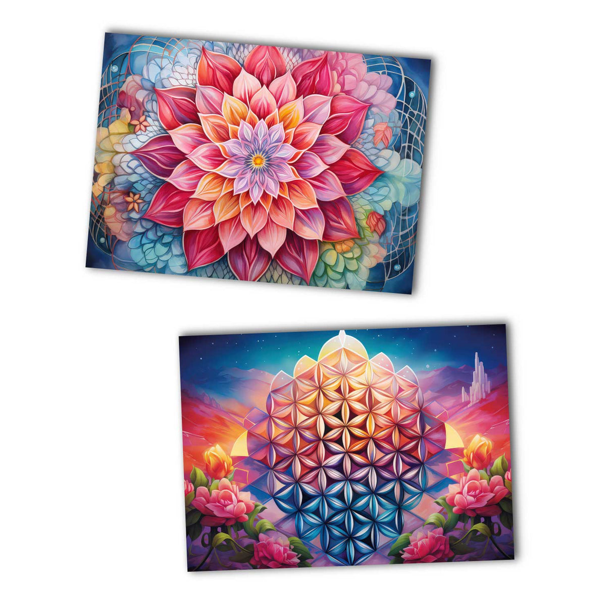 Colorful Flower of Life Card Set (10 cards) | Flower of Life | Poison | Wall Decoration | Image Deco Spiritual | decoration