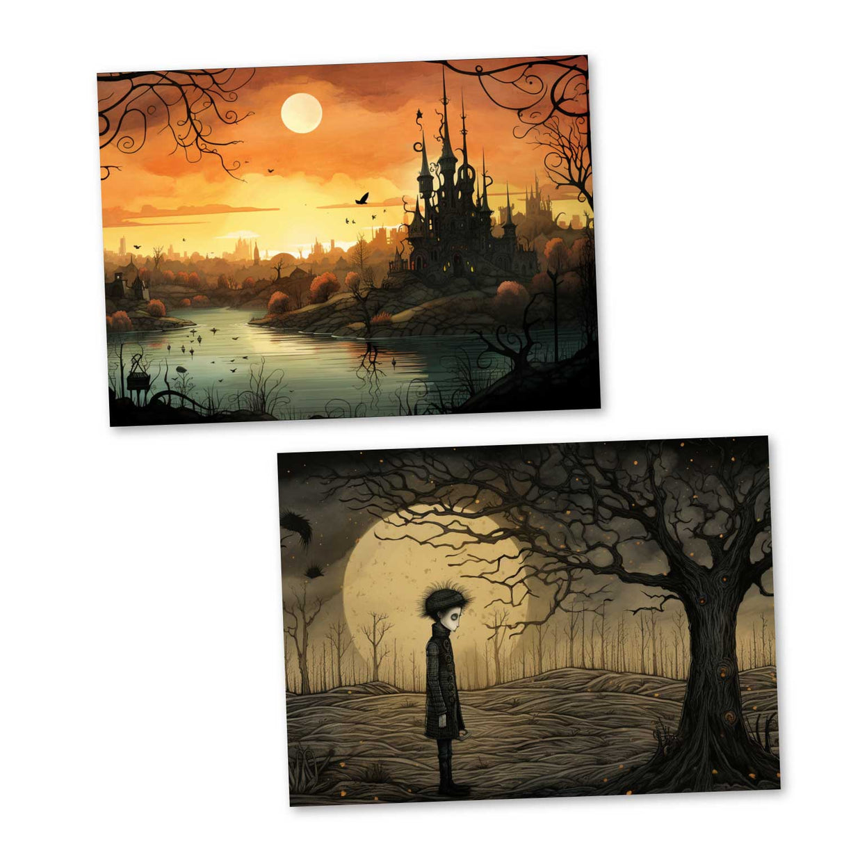 Der Mond Karten Set A6 (15 Cards) Illustriertes Märchen I von den Gebrüdern Grimm im Original als kunstvolles Set I Halloween Creepy Motive
