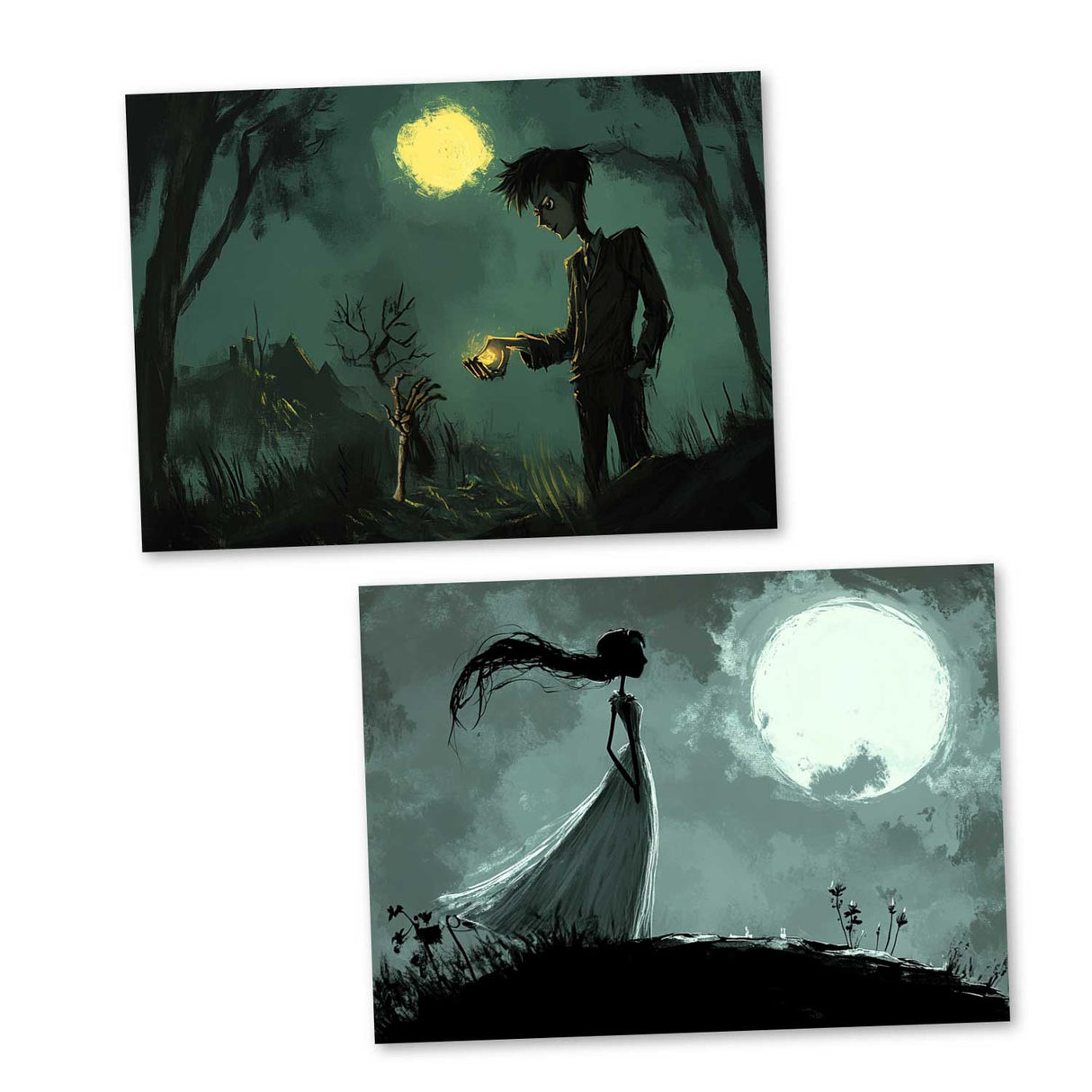 Die Leichenbraut Karten Set A6 (15 Cards) Illustriertes Märchen I jüdisches Märchen im Original als kunstvolles Set I Halloween Corpse Bride Creepy Motive
