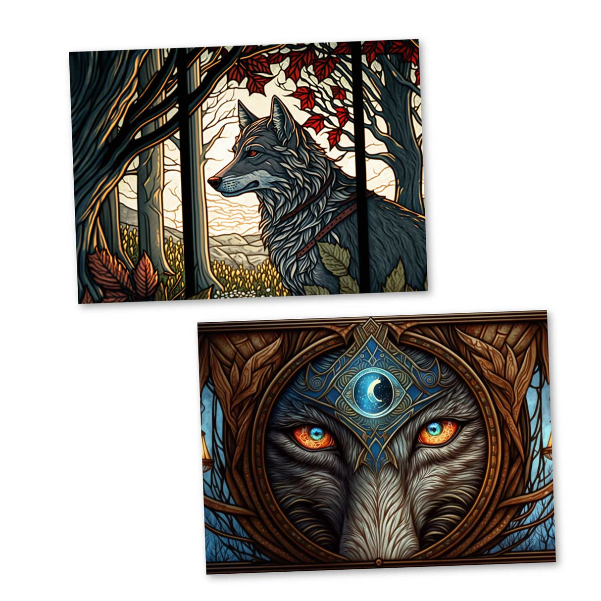 Rotkäppchen (15 Cards) Illustrierte Märchen Stained Glass I von den Gebrüdern Grimm im Original als kunstvolles Set