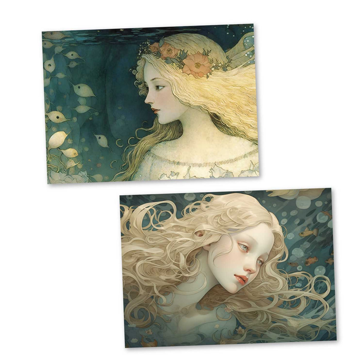 Die kleine Meerjungfrau Karten Set A6 (15 Cards) Illustrierte Märchen im Jugendstil I von H.C. Andersen im Original als kunstvolles Set
