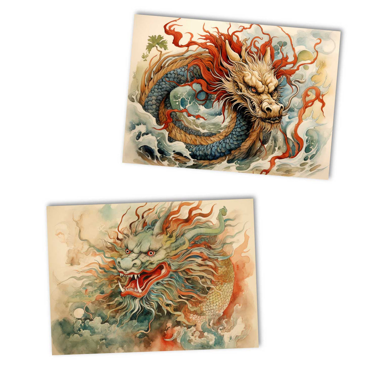 Jahr des Drachen Postkarten A6 Set (10 Cards) Drachen Jahr chinesische Sternzeichen asiatische Kultur I Kunstvolle Drachen Karten