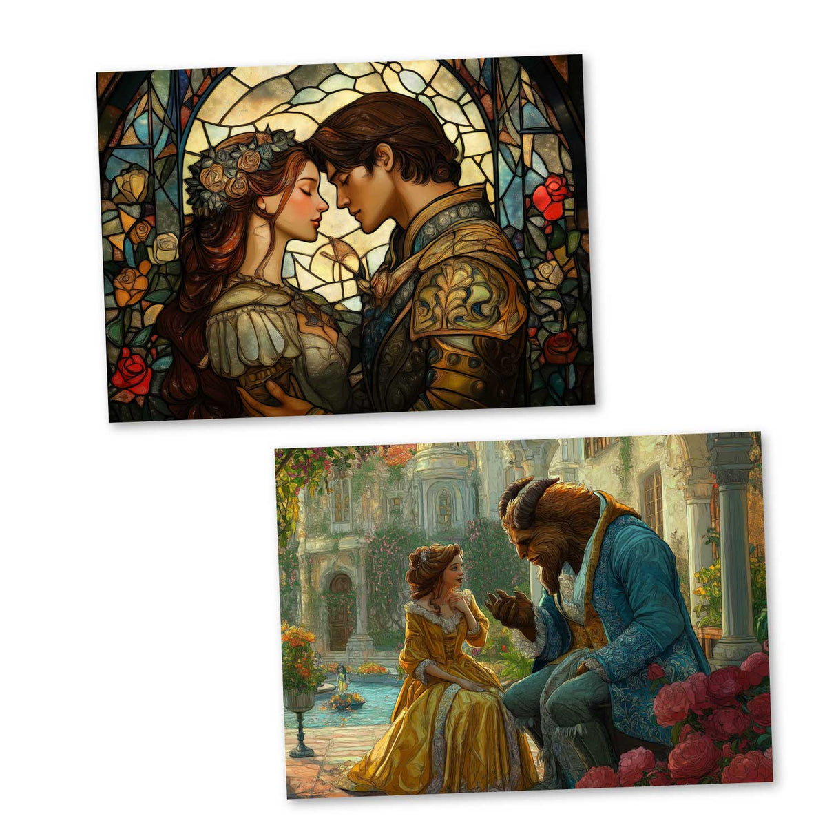 Die Schöne und das Biest Set A6 (15 Cards) kunstvoll Illustrierte Märchen  I im Original als kunstvolles Set