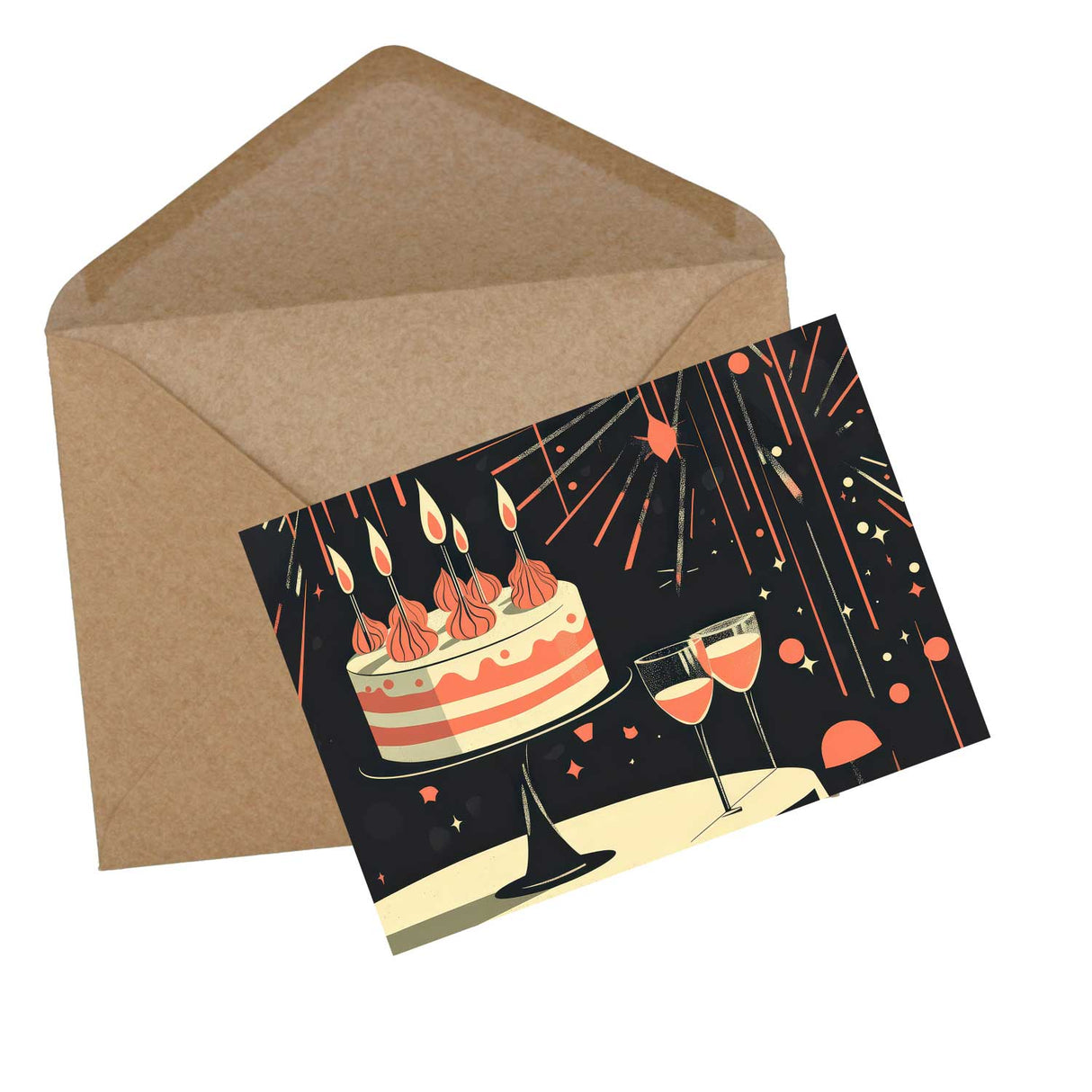 Retro Geburtstagskarten Set – 12 moderne Designs mit Torten Party-Design – Klappkarten oder Postkarten im Mid-Century Look