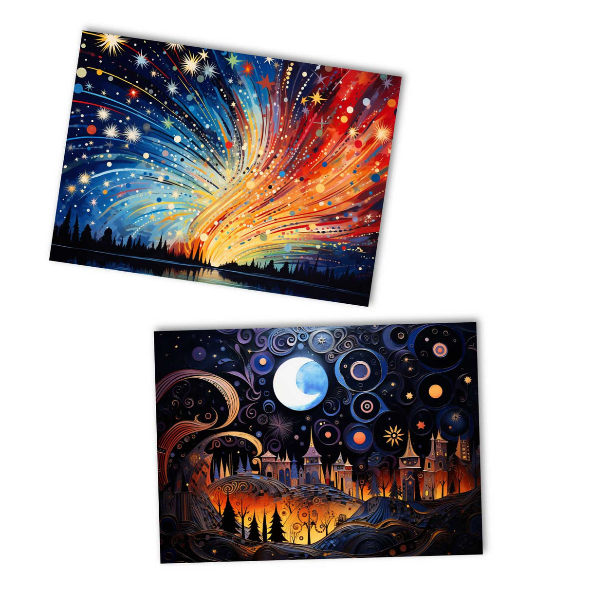 New Year greeting card set V2 (10 cards) | Happy New Year cards | poison | card with greeting message | postcard or folded card