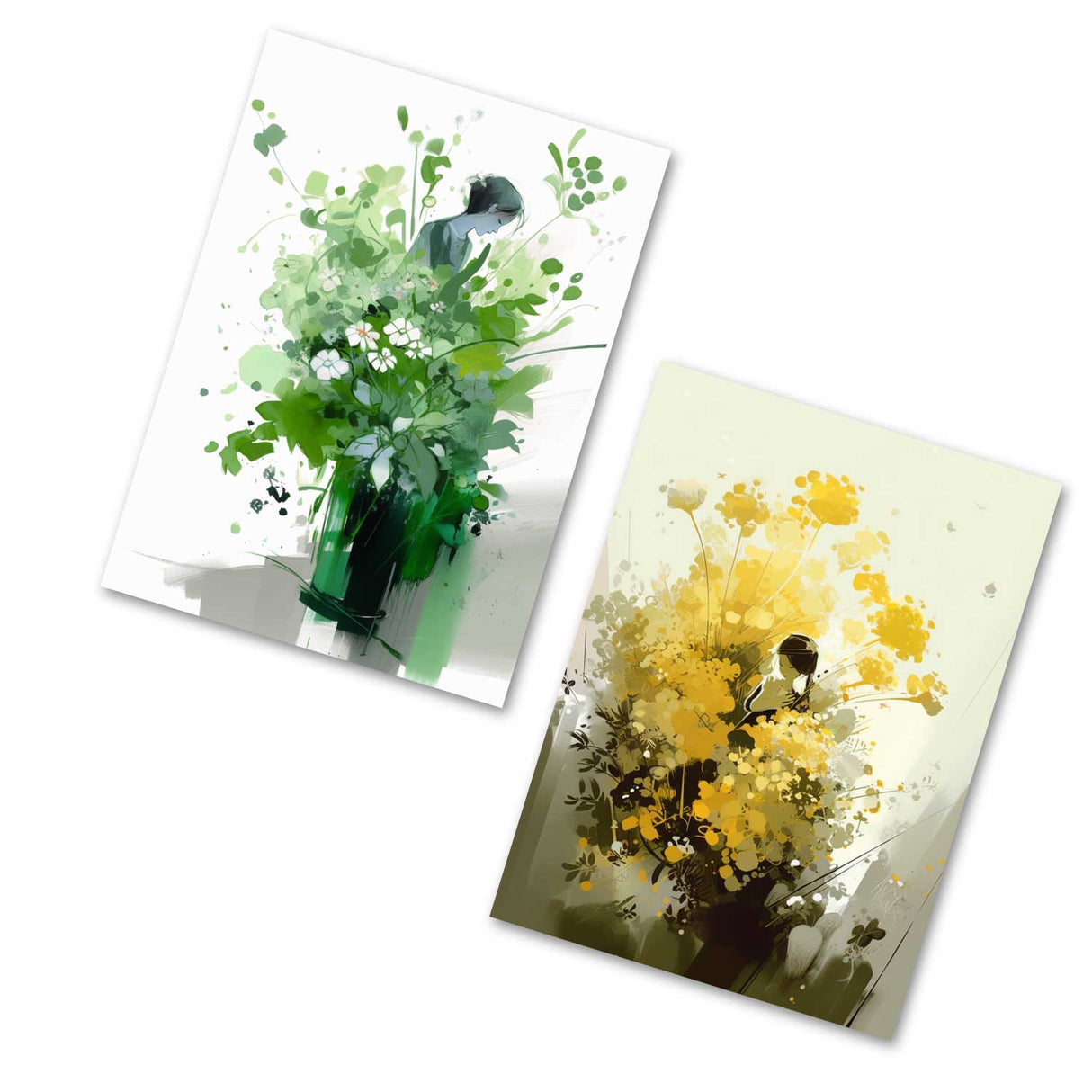 Kunstvolle Blumengrüße Geburtstagskarten - Grußkarten Set (10 Karten) | Aquarell Look | Postkarte oder Klappkarte | Design Aquarell