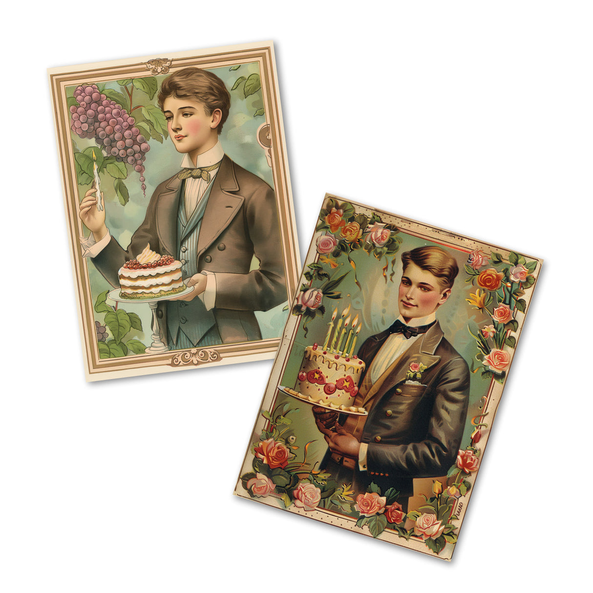 Retro Geburtstagskarten im Jugendstil der 1920 - Grußkarten Set (10 Karten) | Vintage Retro Style 20s | Postkarte oder Klappkarte | Druck